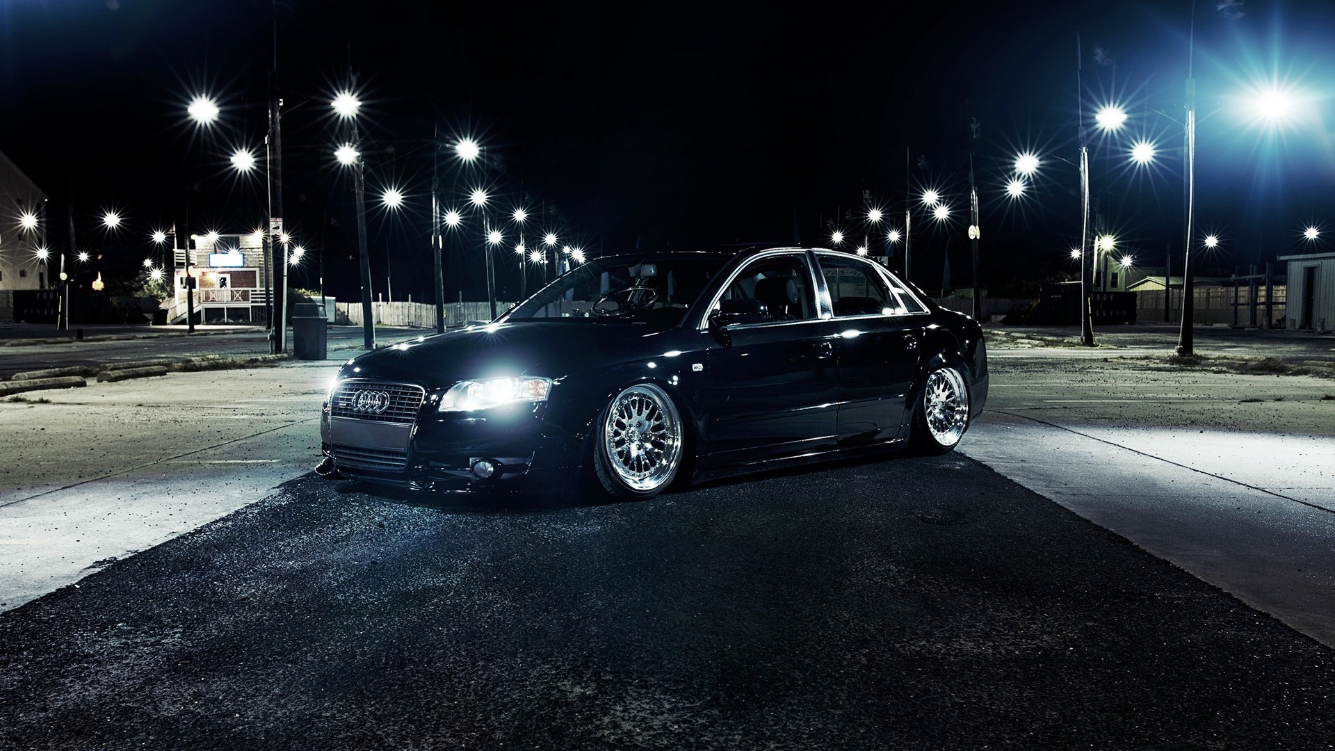 Audi, Notte, Lampioni, Full HD, sfondo Windows 11
