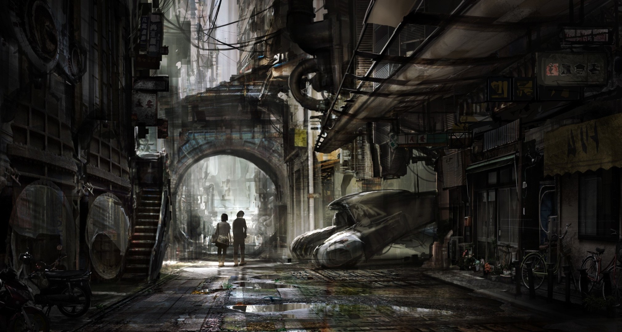 Città distopica, Vicolo, Steampunk, Full HD, sfondo per PC