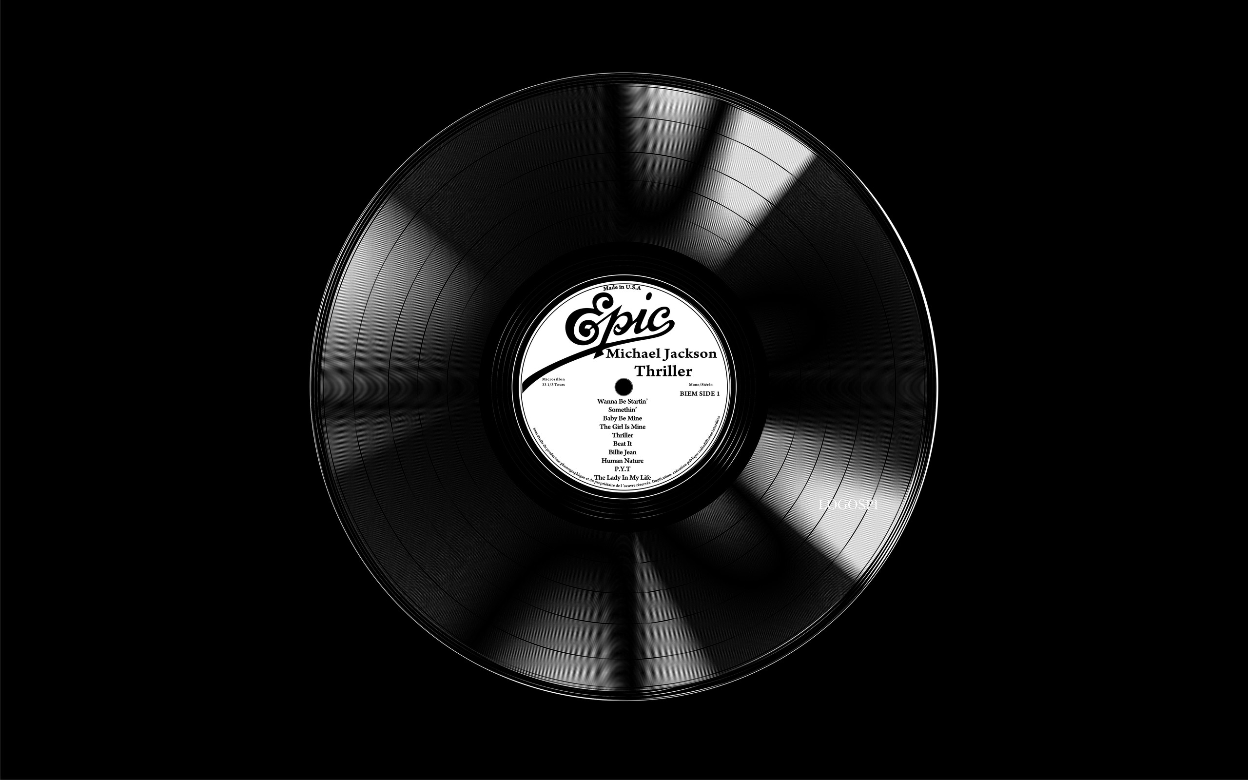 Thriller, Michael Jackson, Disco in vinile, Epic Records, Sfondo nero, wallpaper desktop 2K