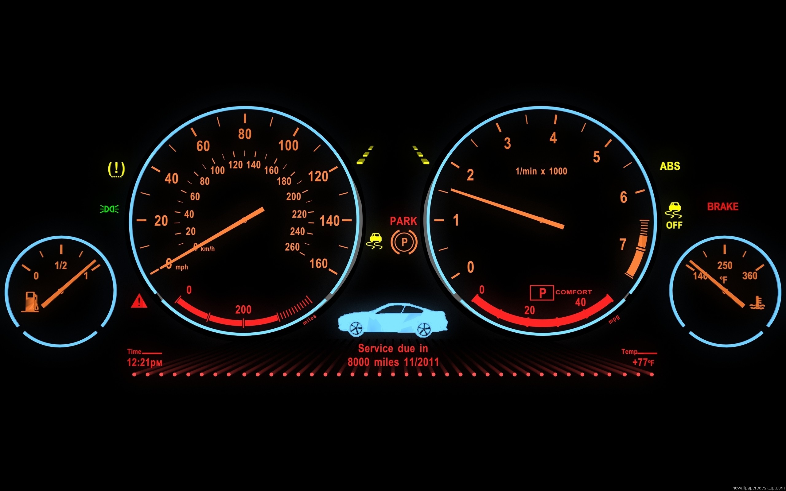 Cruscotto, Contachilometri, Contagiri, Sfondo nero, 2K, wallpaper per desktop
