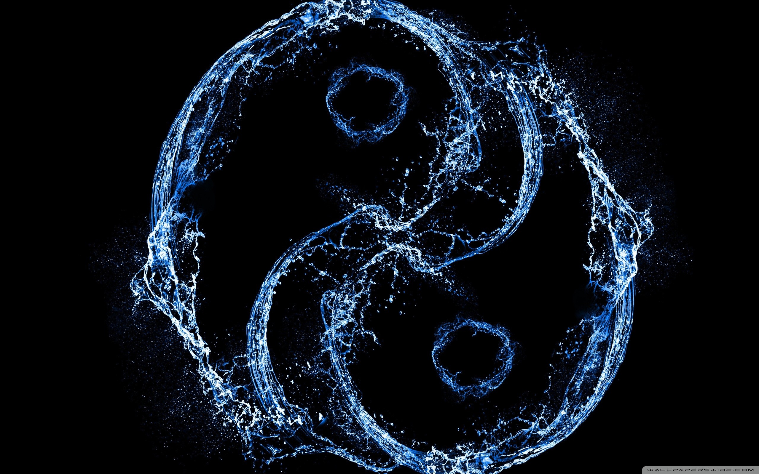 Yin e yang, Acqua, Spruzzi, Sfondo nero, 16:10 2K, wallpaper widescreen