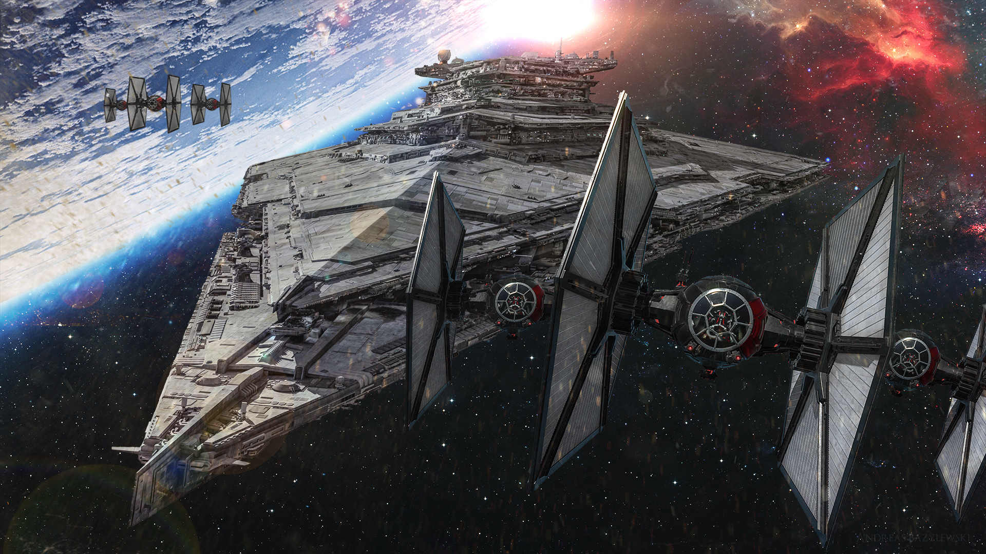 Star Destroyer, TIE fighter, Primo Ordine, Spazio, 1920x1080, sfondo per PC