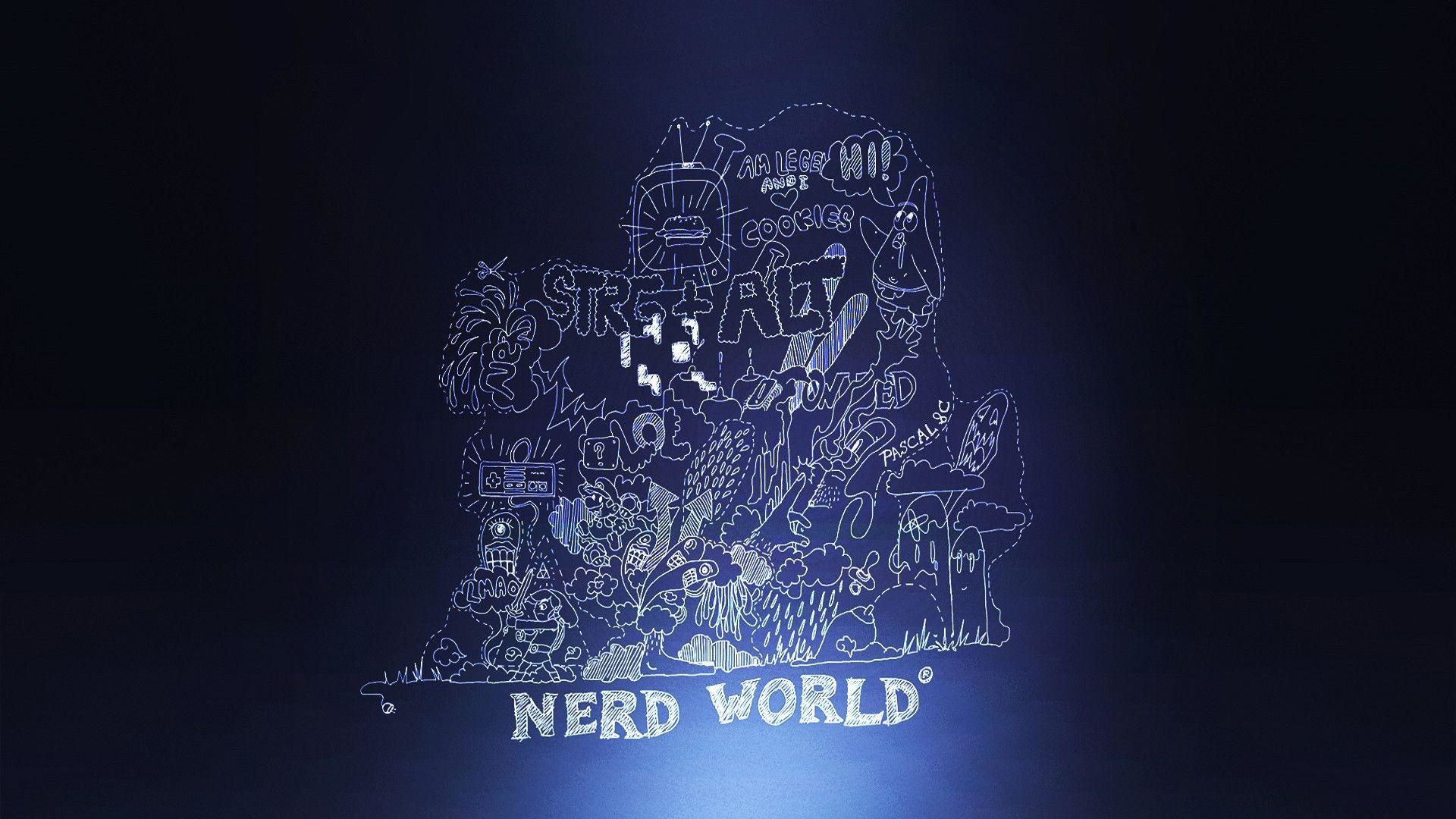 Nerd World, Disegno, Doodle, Blu, Full HD, sfondo per PC