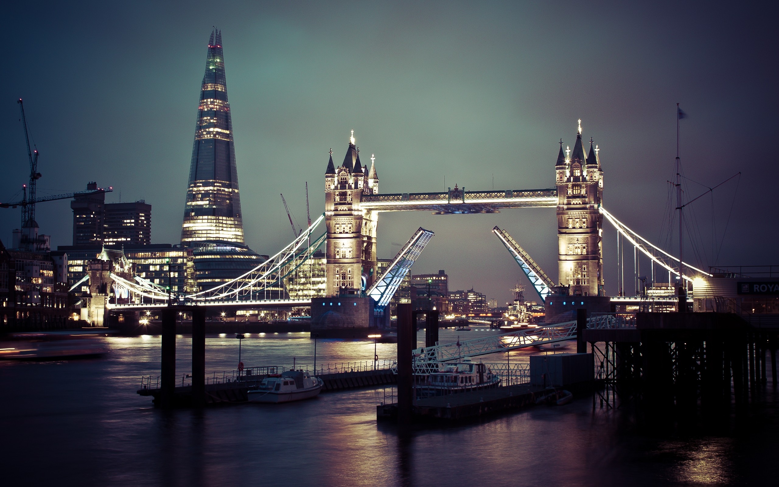 Tower Bridge, The Shard, Londra, Notte, 2K, sfondo per portatile