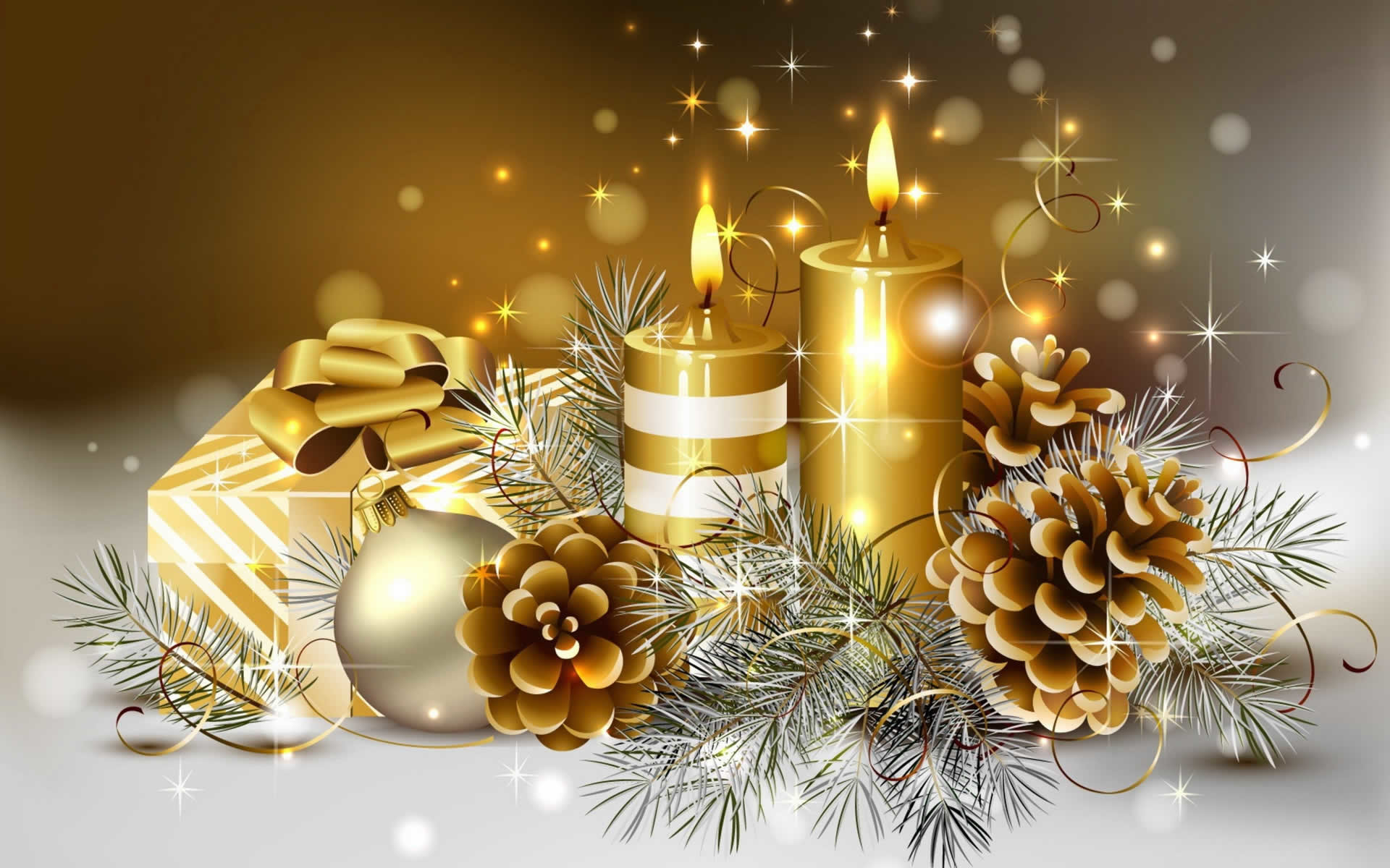 Candele dorate, Pigne, Palline, Regali, Oro, 1920x1200, sfondo MacBook Pro