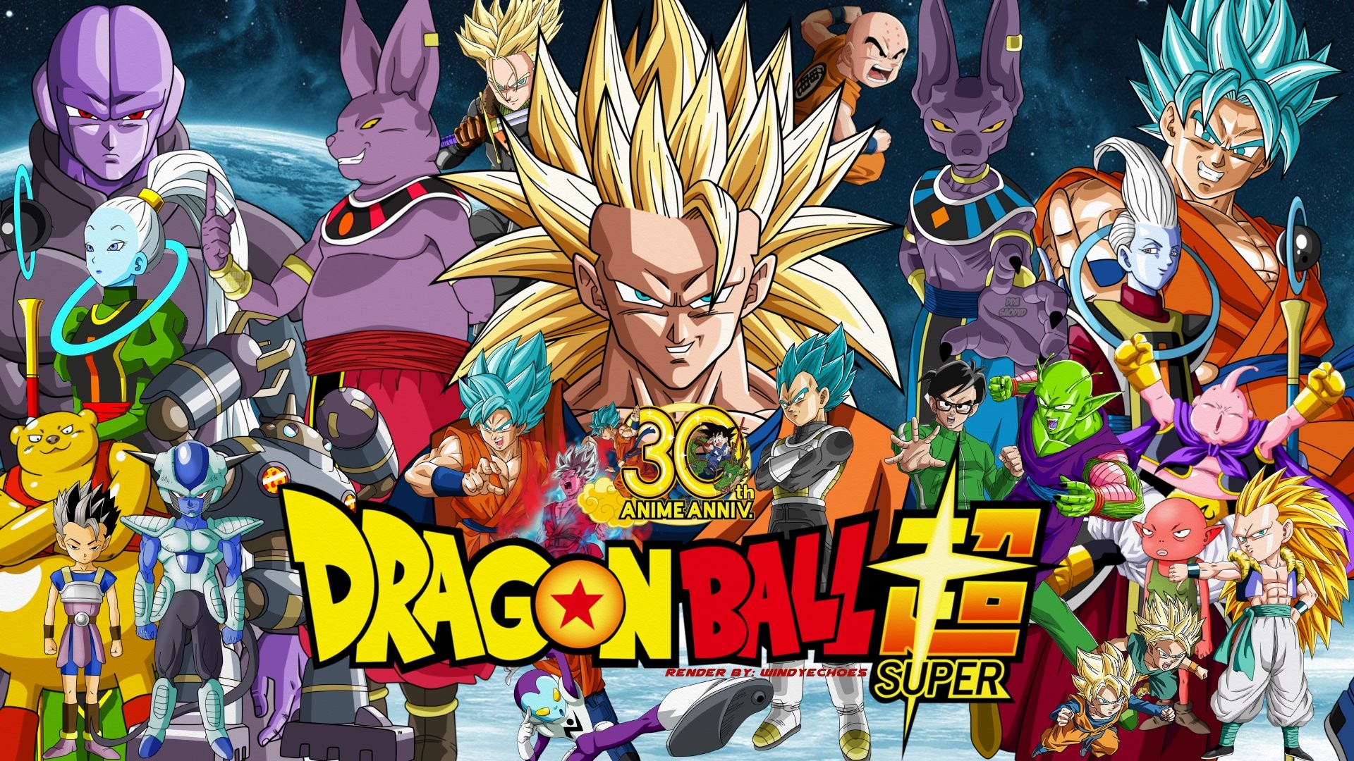 Goku, Beerus, Champa, Dragon Ball Super, 30º anniversario, Full HD, wallpaper desktop