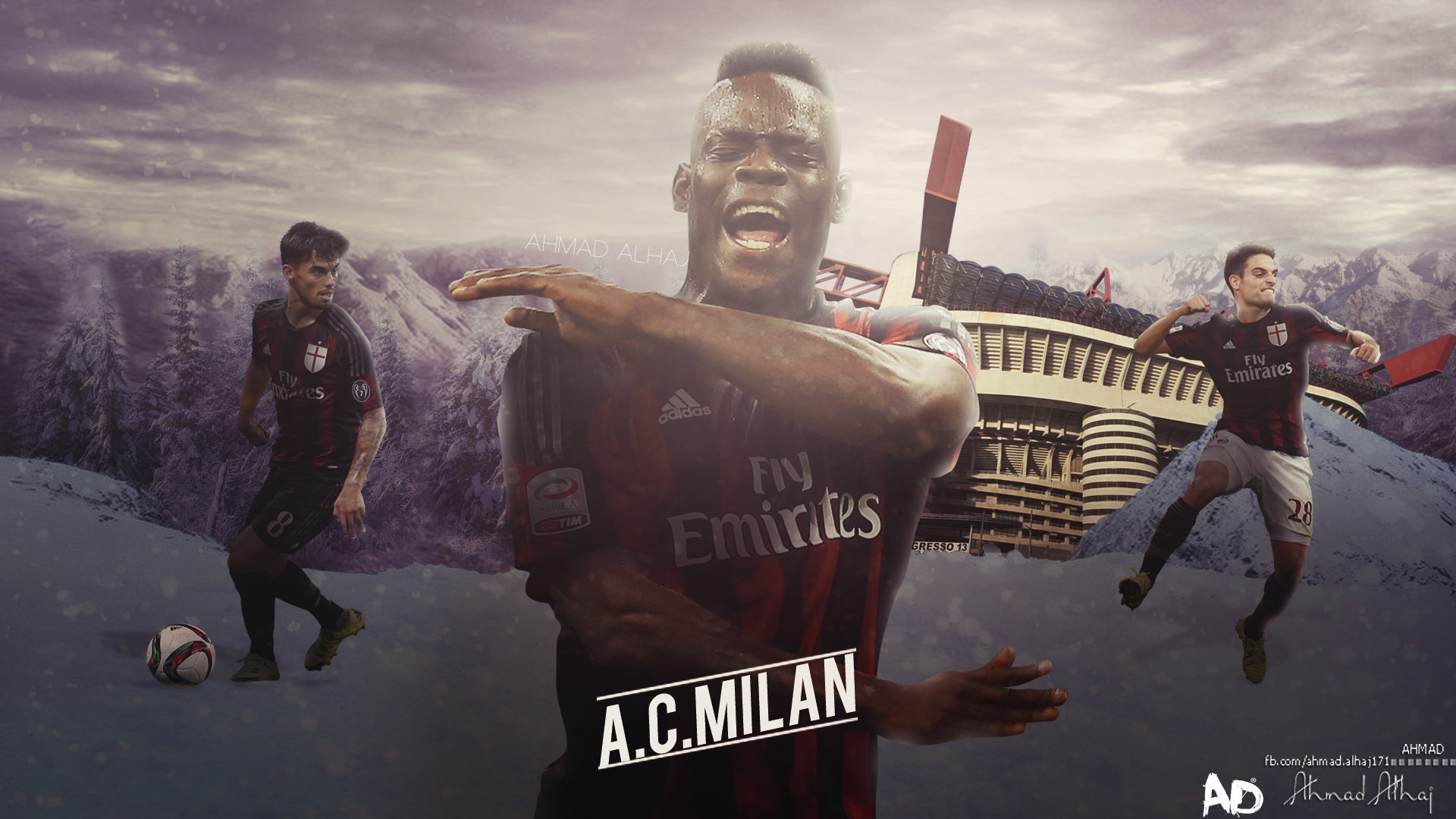 Mario Balotelli, AC Milan, Calciatori, Esultanza, 16:9 Full HD, sfondo widescreen