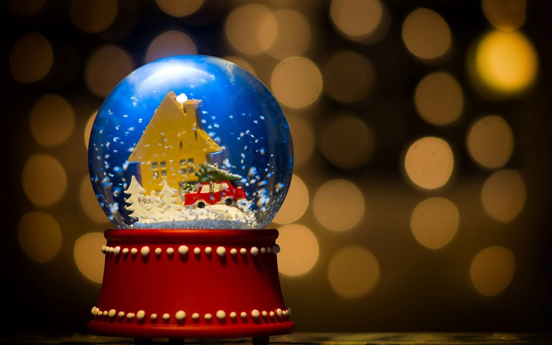 Palla di neve, Casetta, Bokeh, Dorato, 16:10 Full HD, sfondo widescreen