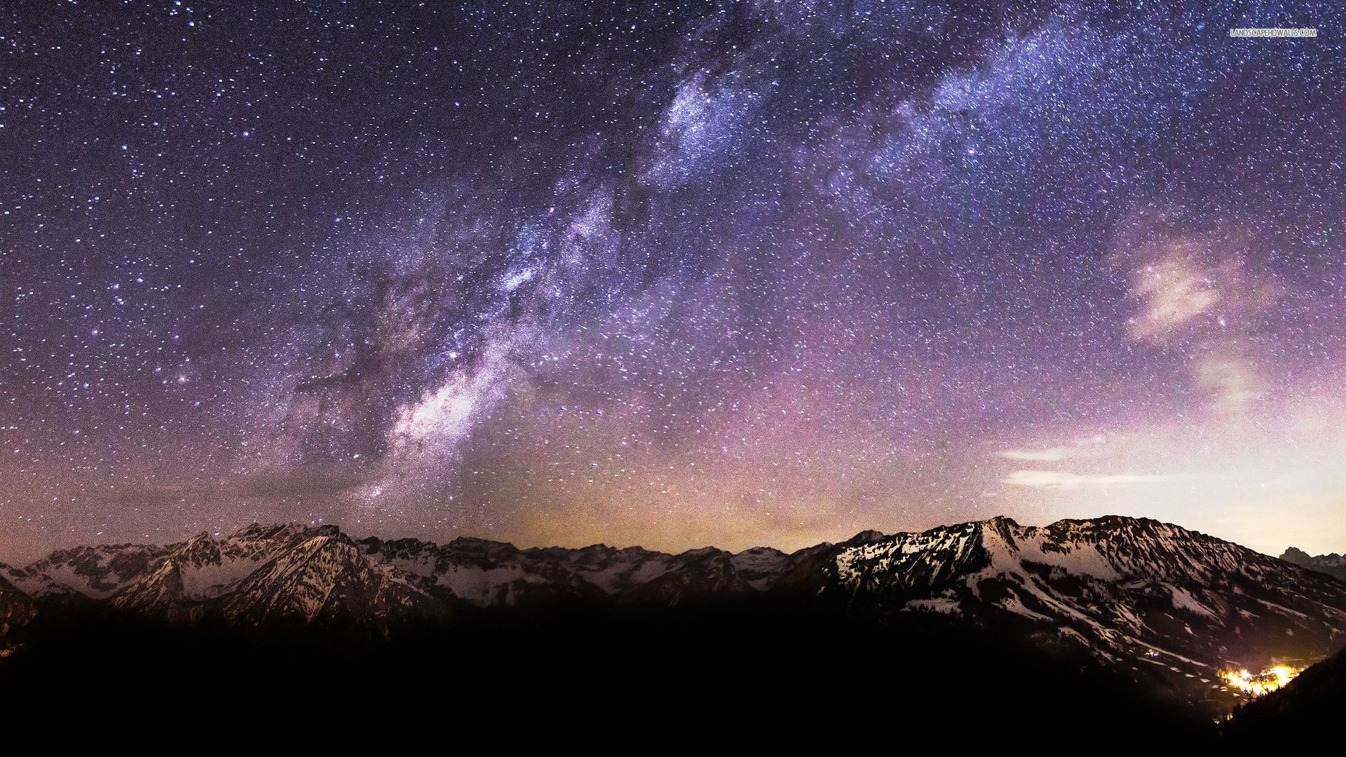 Via Lattea, Catena montuosa, Cielo stellato, Viola, 16:9 Full HD, sfondo widescreen