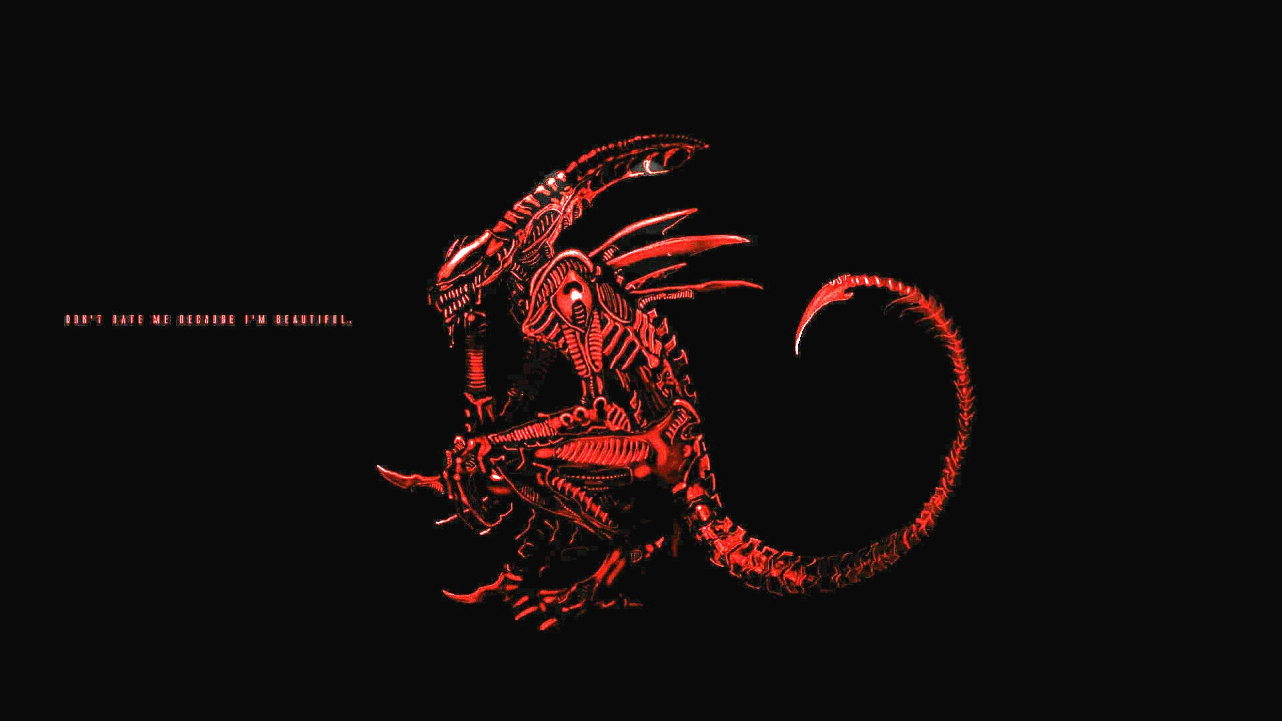 Xenomorfo, Alien, Rosso, Sfondo nero, Minimalista, 2K, wallpaper desktop