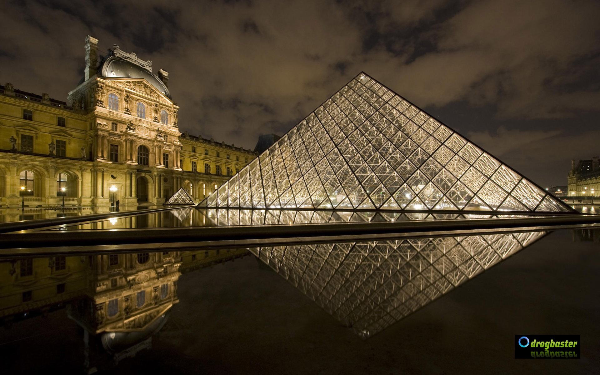 Piramide del Louvre, Museo del Louvre, Parigi, Notte, Riflesso, 1920x1200, sfondo per PC