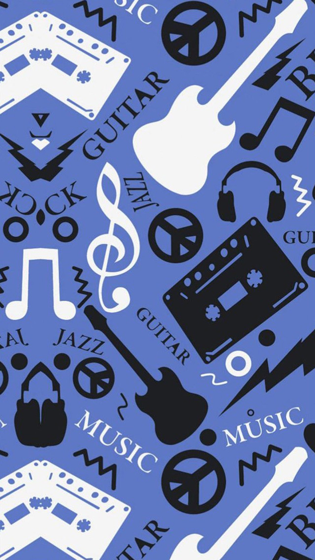 Musicassette, Chitarre, Chiave di violino, Motivo, Blu, Full HD, sfondo per iPhone e Android