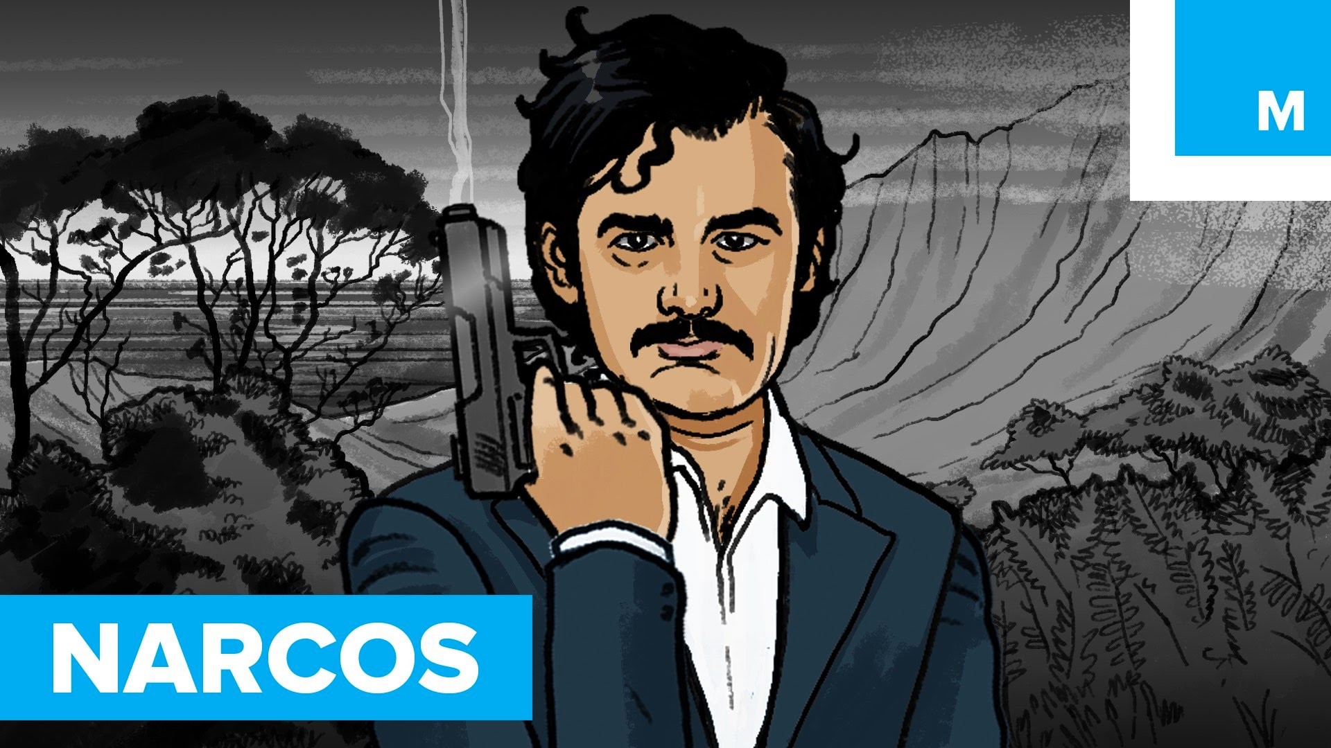 Pablo Escobar, Narcos, Illustrazione, Pistola, Bianco e nero, Full HD, sfondo per PC e portatile