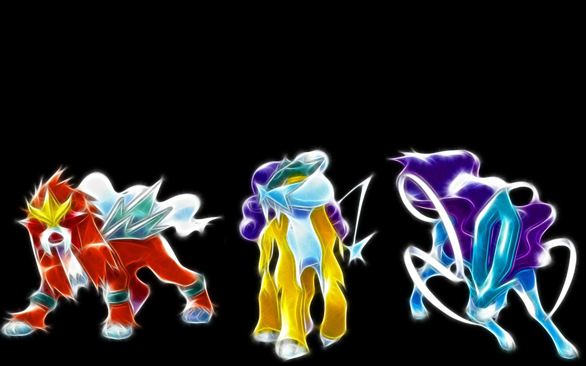 Entei, Raikou, Suicune, Pokémon leggendari, Frattale, 16:10 Full HD, sfondo widescreen