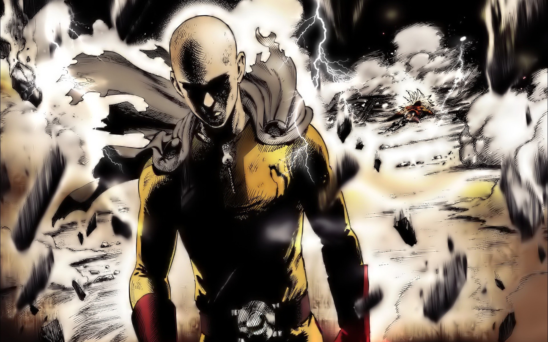 Saitama, One Punch Man, Distruzione, Macerie, Full HD, sfondo desktop