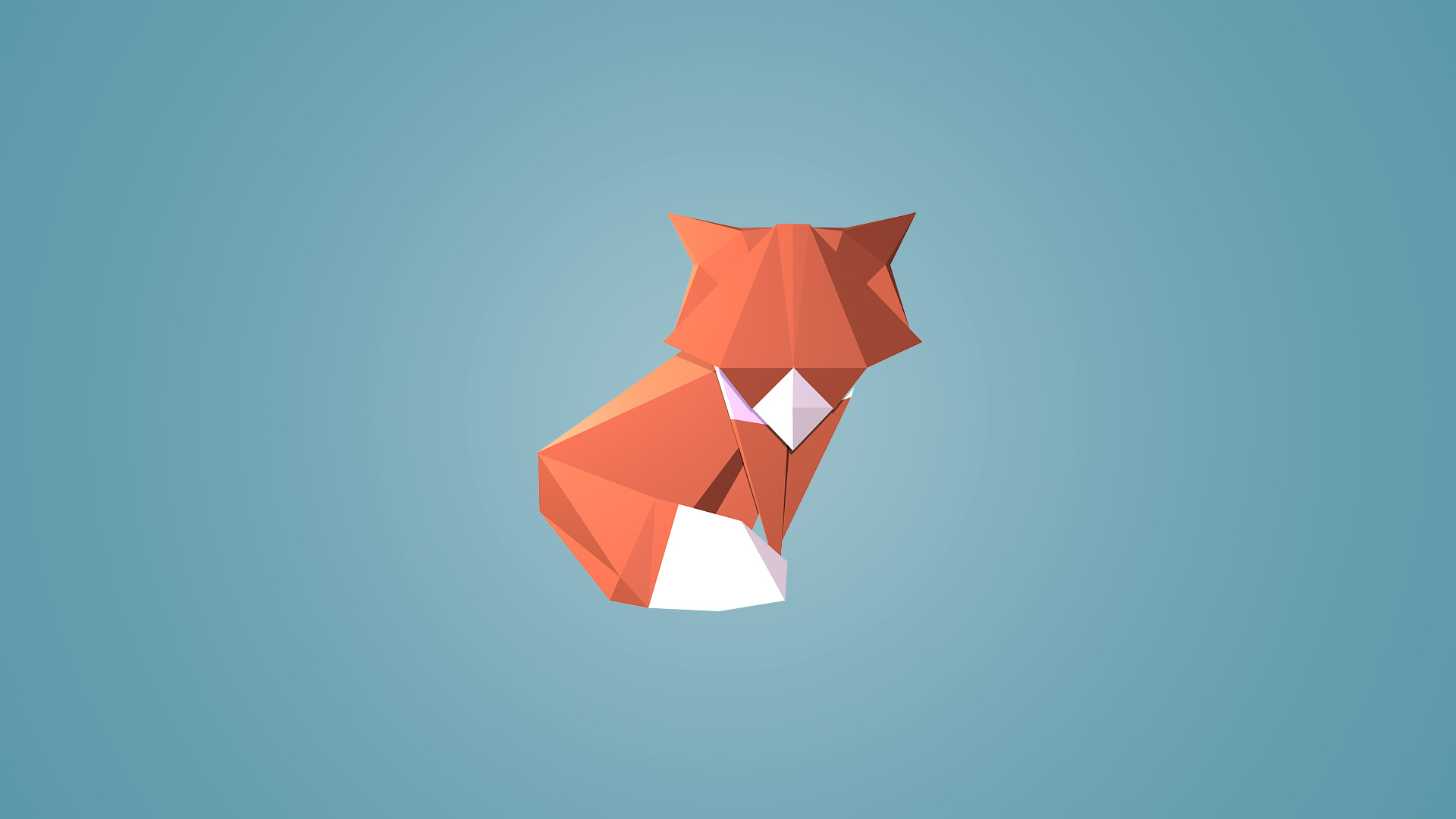 Volpe origami, Low poly, Sfondo azzurro, Full HD, wallpaper per portatile