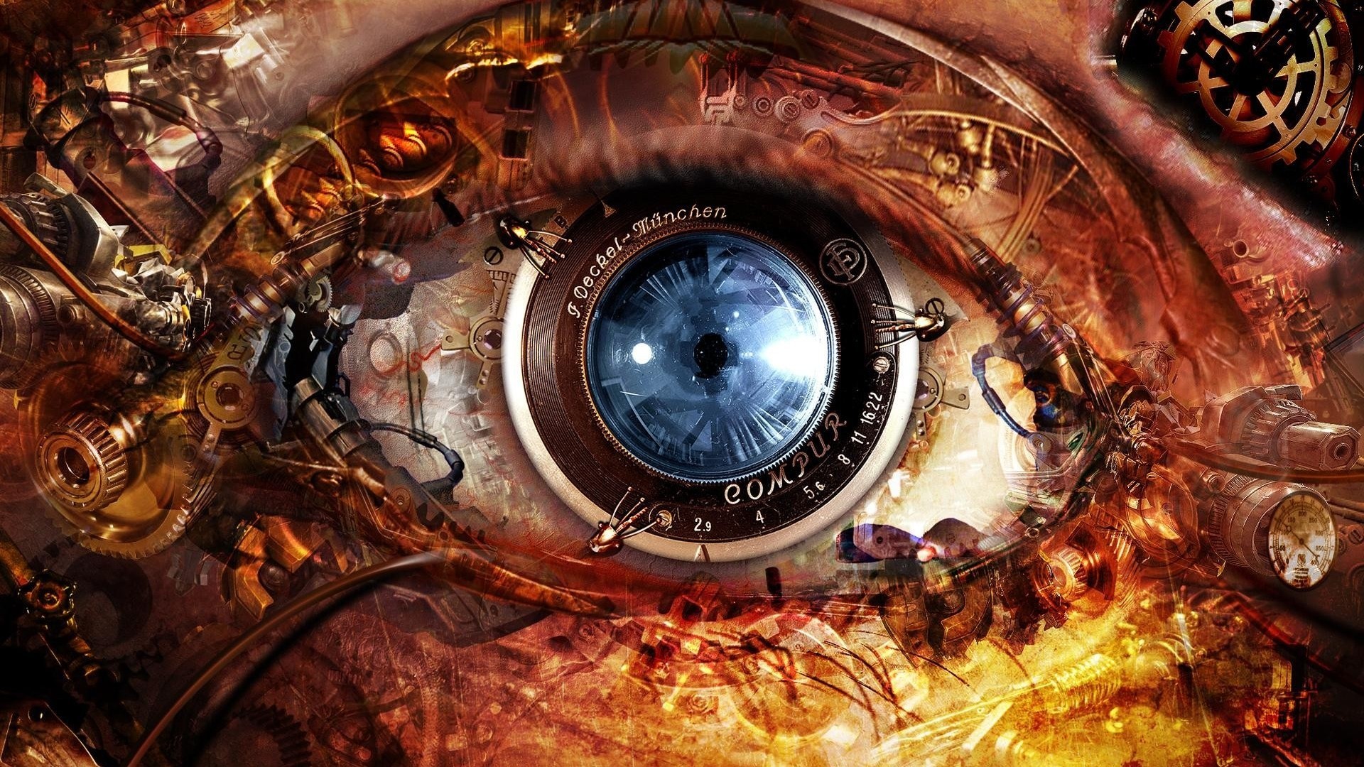 Occhio meccanico, Steampunk, Arte digitale, Ingranaggi, Full HD, sfondo per PC e portatile