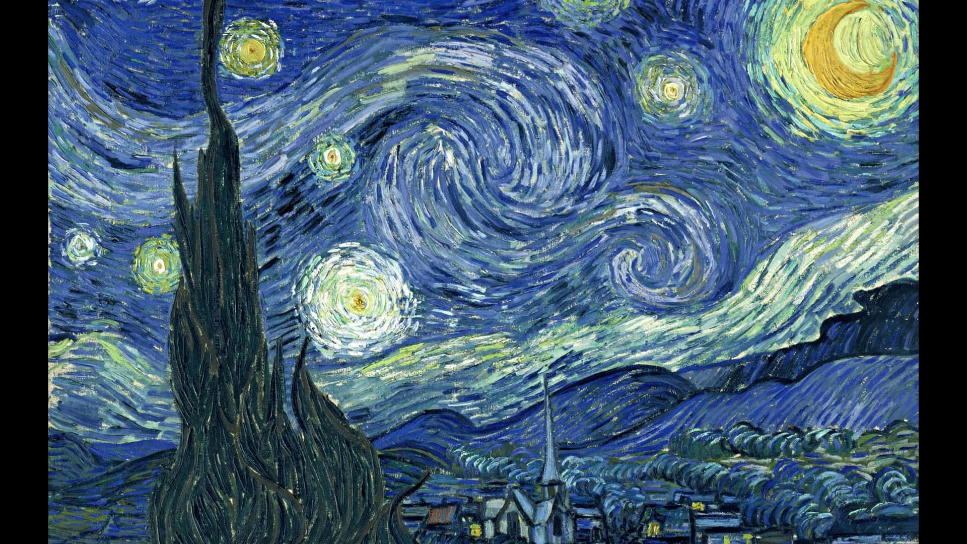 Notte stellata, Vincent van Gogh, Pittura, Cipresso, wallpaper per cellulare