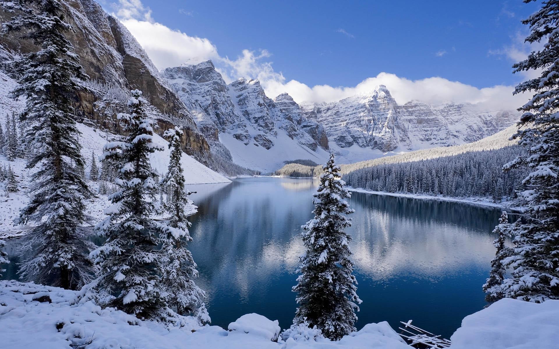 Lago Moraine, Parco nazionale di Banff, Canada, Neve, Inverno, sfondo per PC