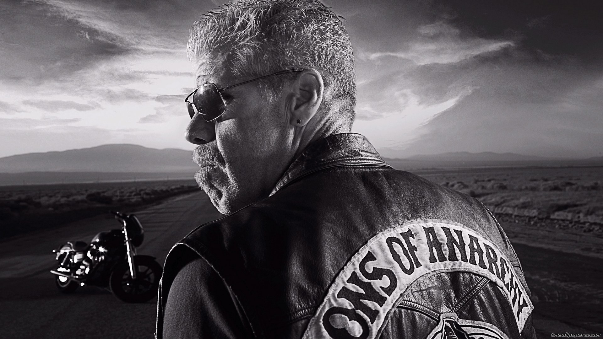 Ron Perlman, Clay Morrow, Sons of Anarchy, Bianco e nero, Full HD, sfondo per portatile