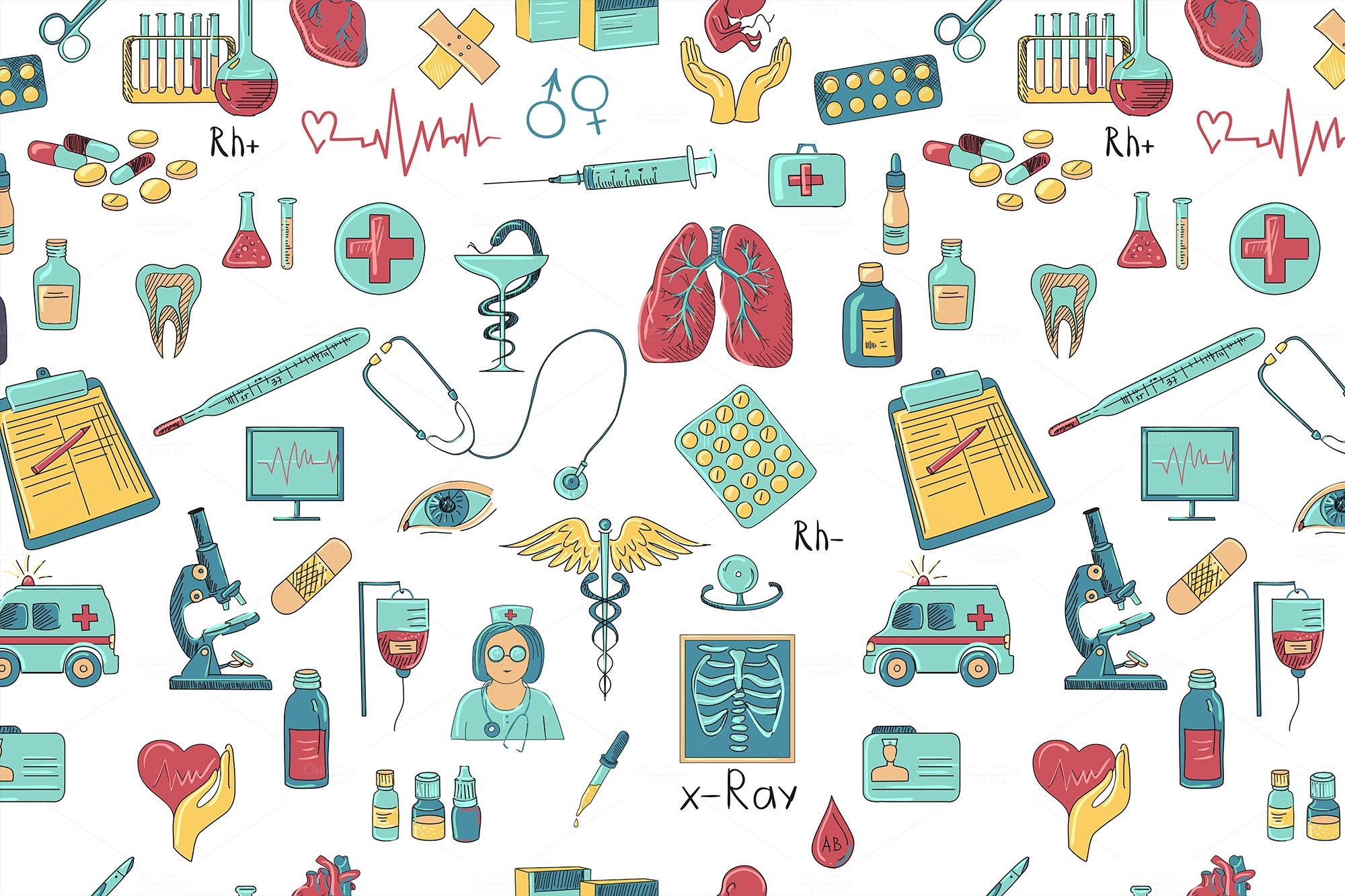 Icone mediche, Motivo, Raggi X, Microscopio, Full HD, sfondo desktop