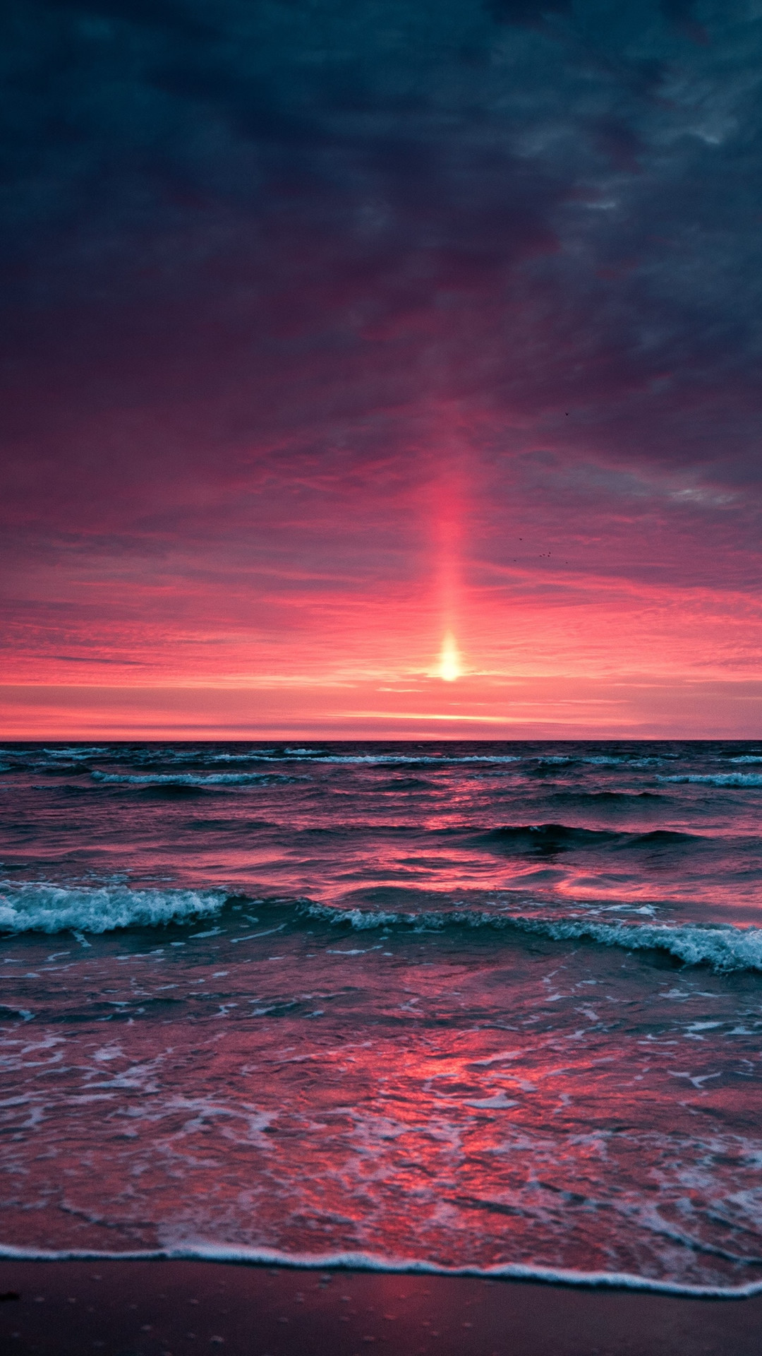 Mare, Tramonto, Onde, Cielo rosso, Orizzonte, sfondo schermata di blocco iPhone 6S