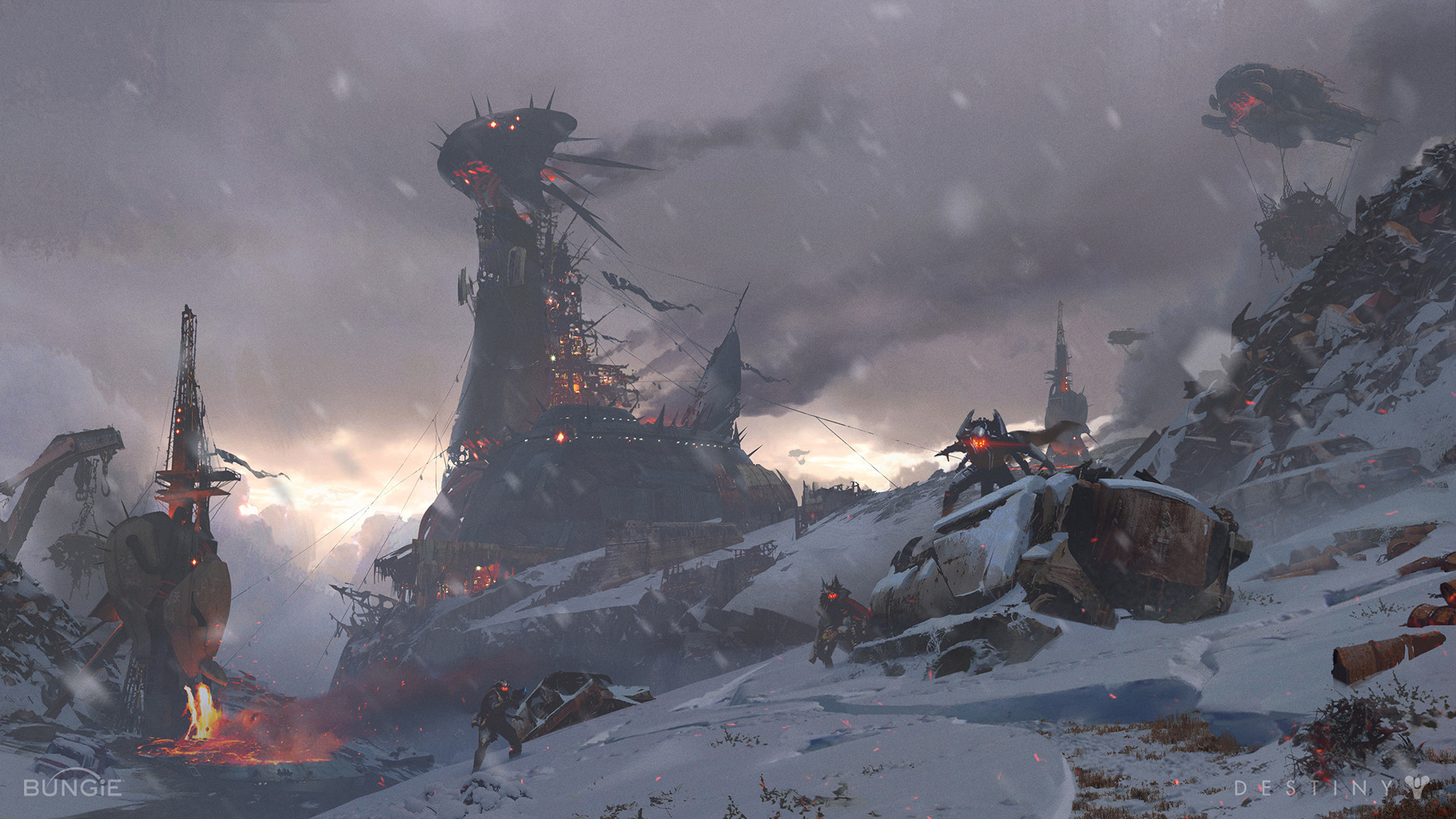 Destiny, Bungie, Rovine, Neve, Concept art, Fantascienza, Full HD, wallpaper per portatile