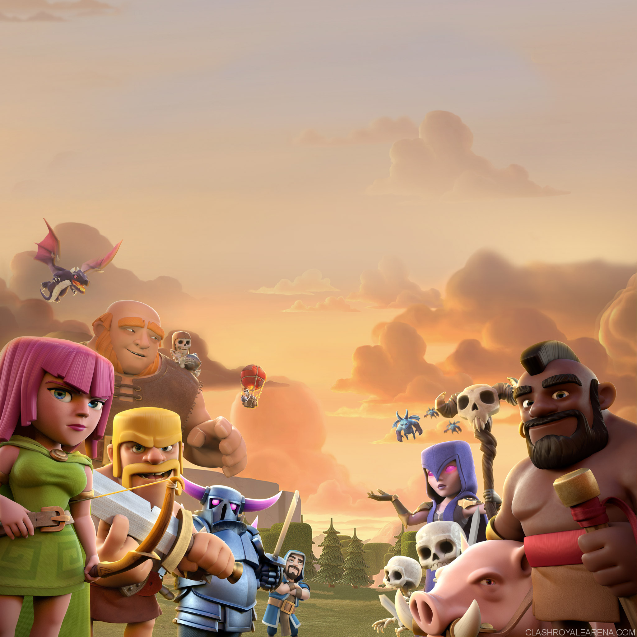 Arciera, Barbaro, Domatore di cinghiali, Clash of Clans, Tramonto, wallpaper per iPad