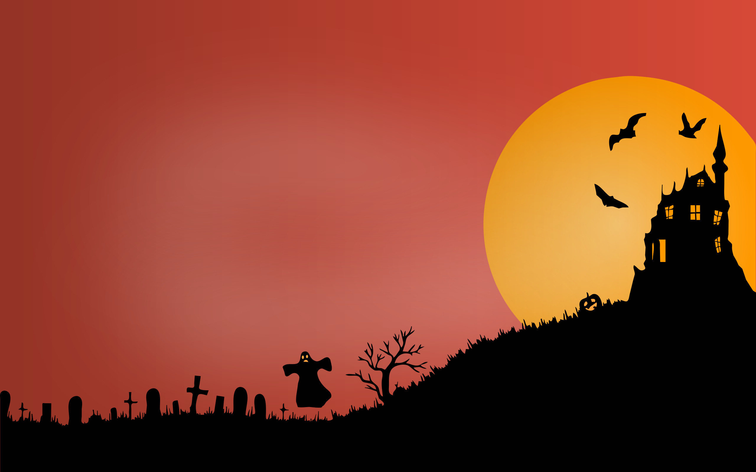 Castello stregato, Pipistrelli, Cimitero, Luna, Silhouette, 2K, sfondo per PC e portatile