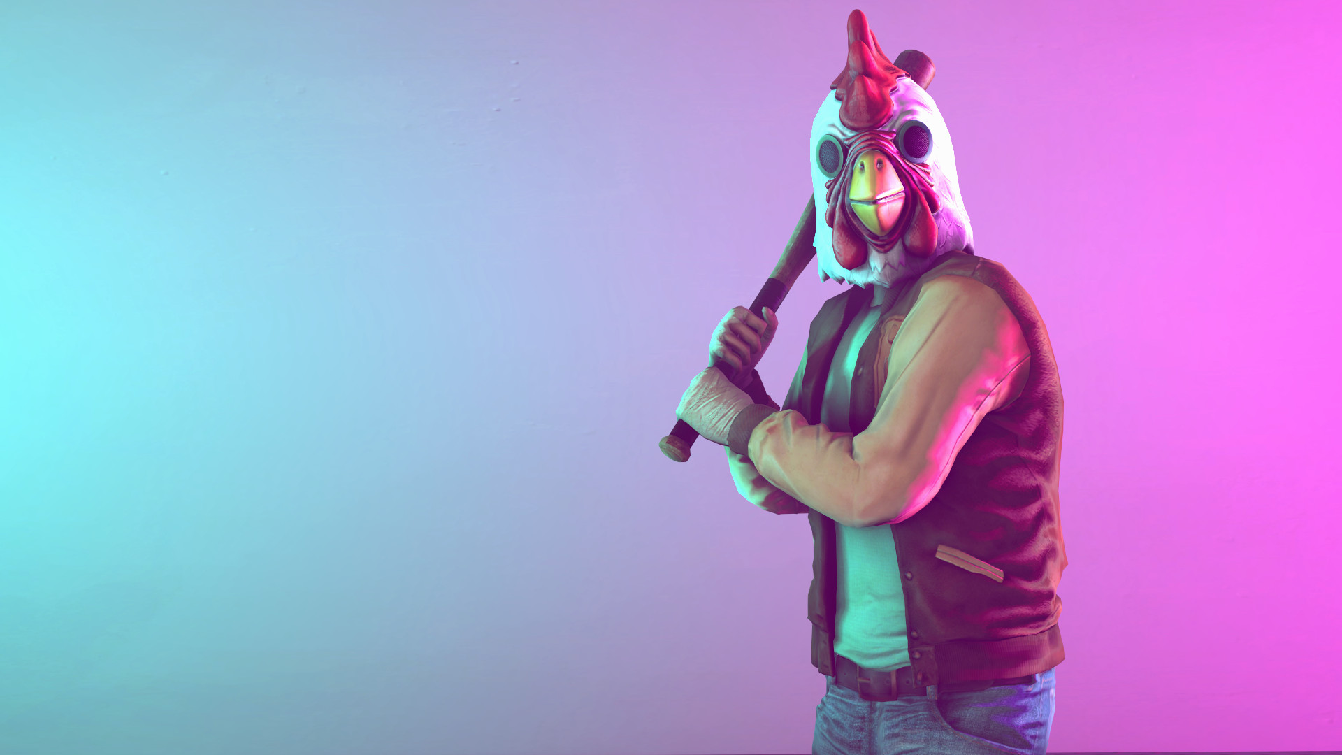 Jacket, Hotline Miami, Maschera da gallo, Mazza da baseball, Sfumatura, sfondo 16:9 Full HD