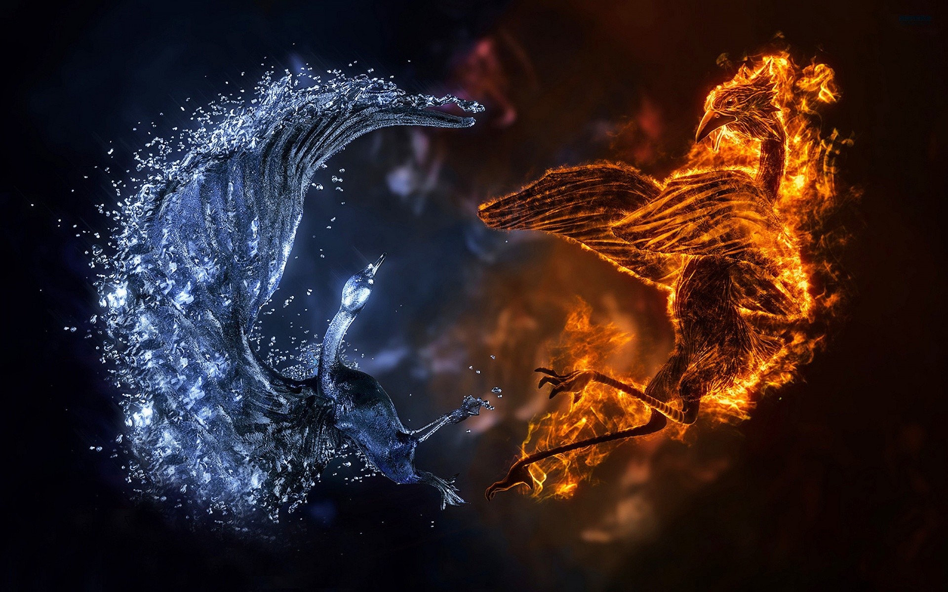Fuoco e acqua, Figure danzanti, Arte digitale, 1920x1200, immagine di sfondo