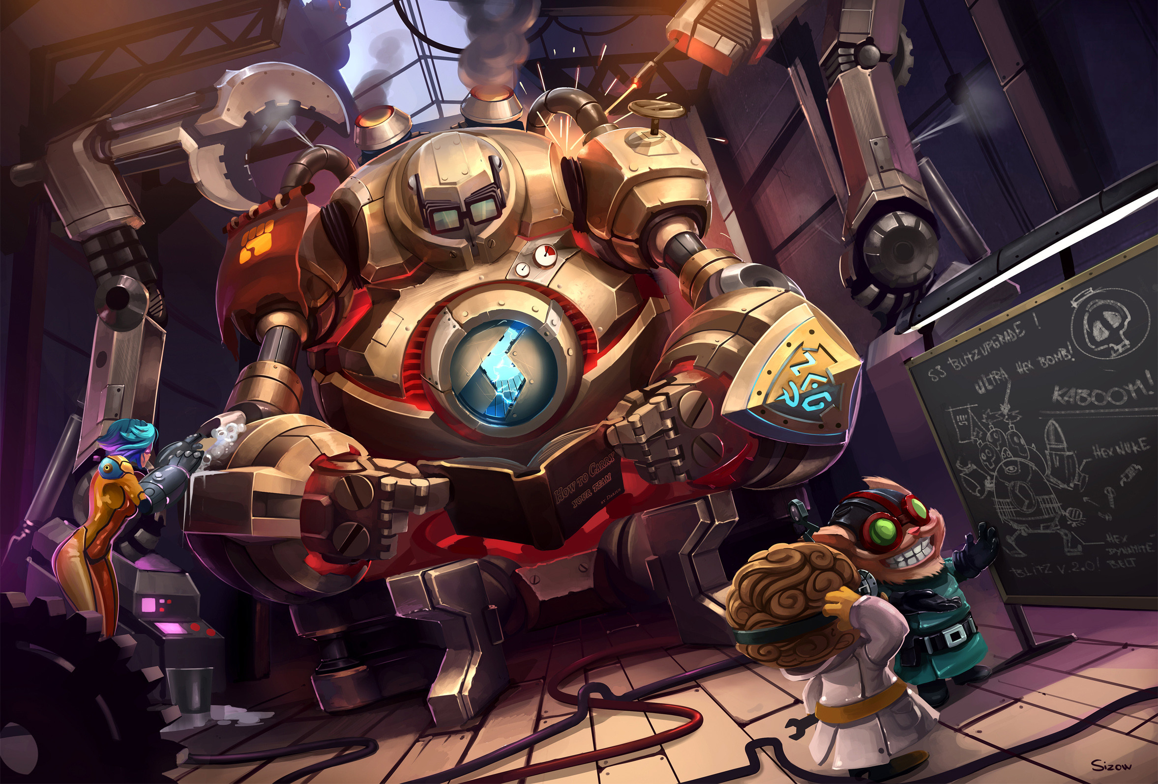 Blitzcrank, League of Legends, Robot, Officina, Full HD, sfondo per PC