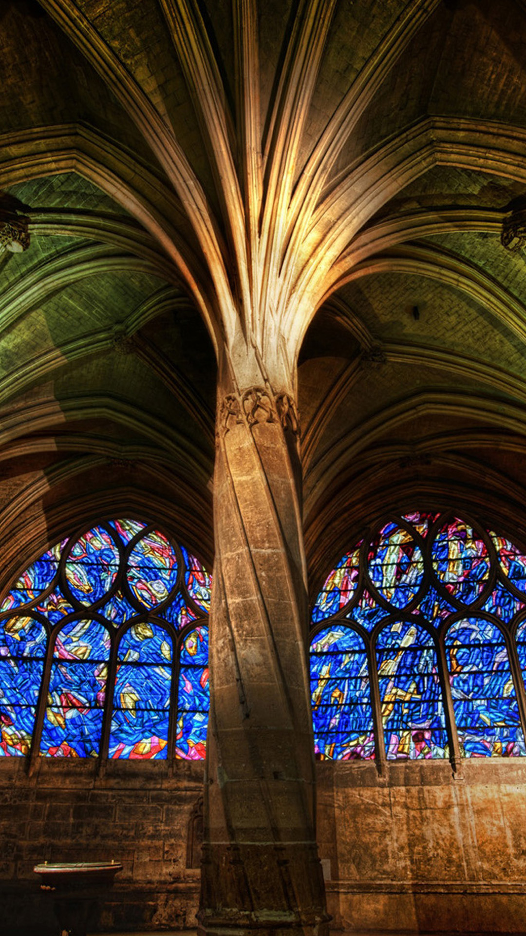 Interno gotico, Vetrate colorate, Volte, Cattedrale, Full HD, schermata di blocco del cellulare