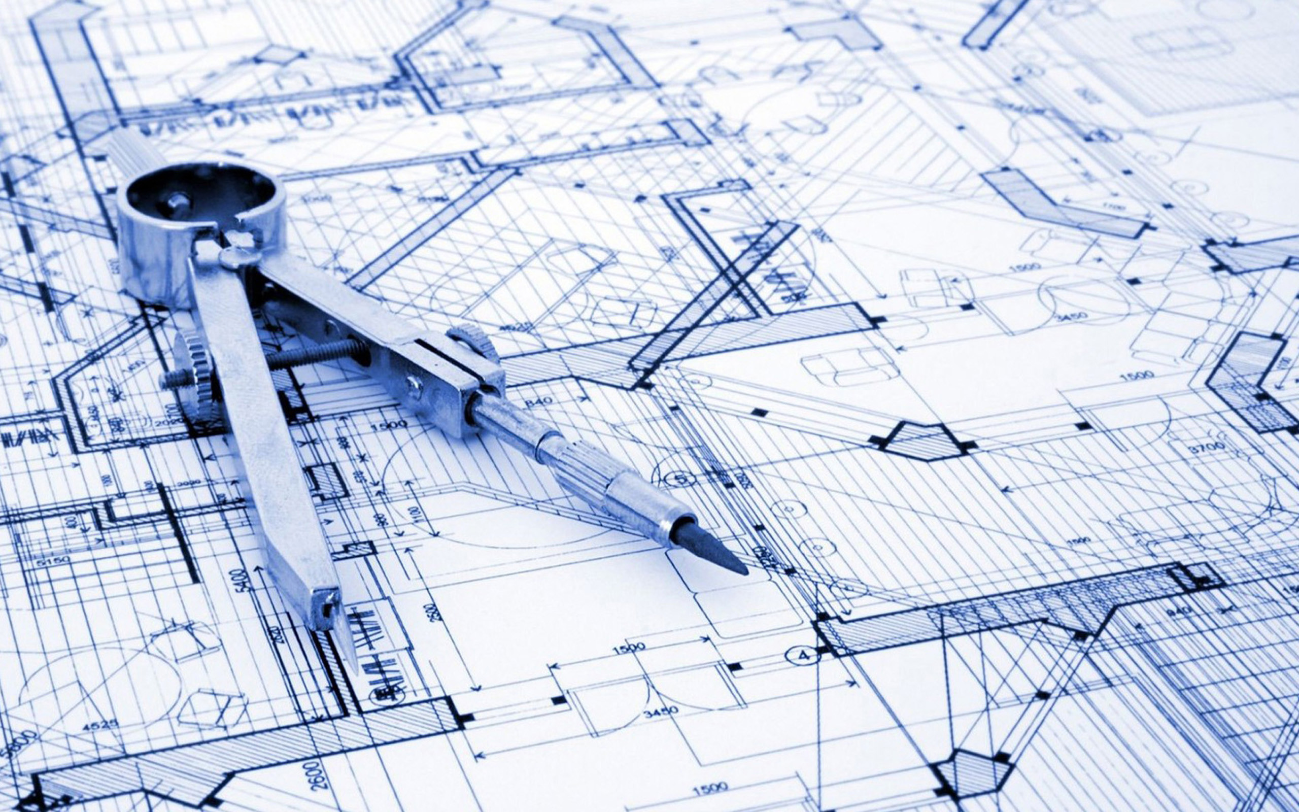 Progetto architettonico, Compasso, Disegno tecnico, Blu, 2K, sfondo per PC e portatile