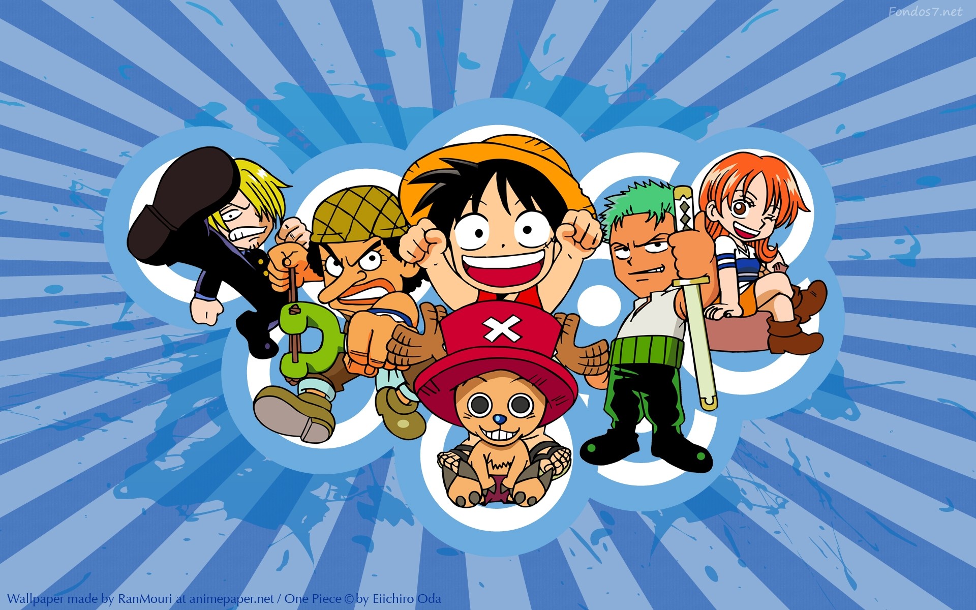 One Piece, Chibi, Ciurma di Cappello di Paglia, Blu, 1920x1200, immagine di sfondo