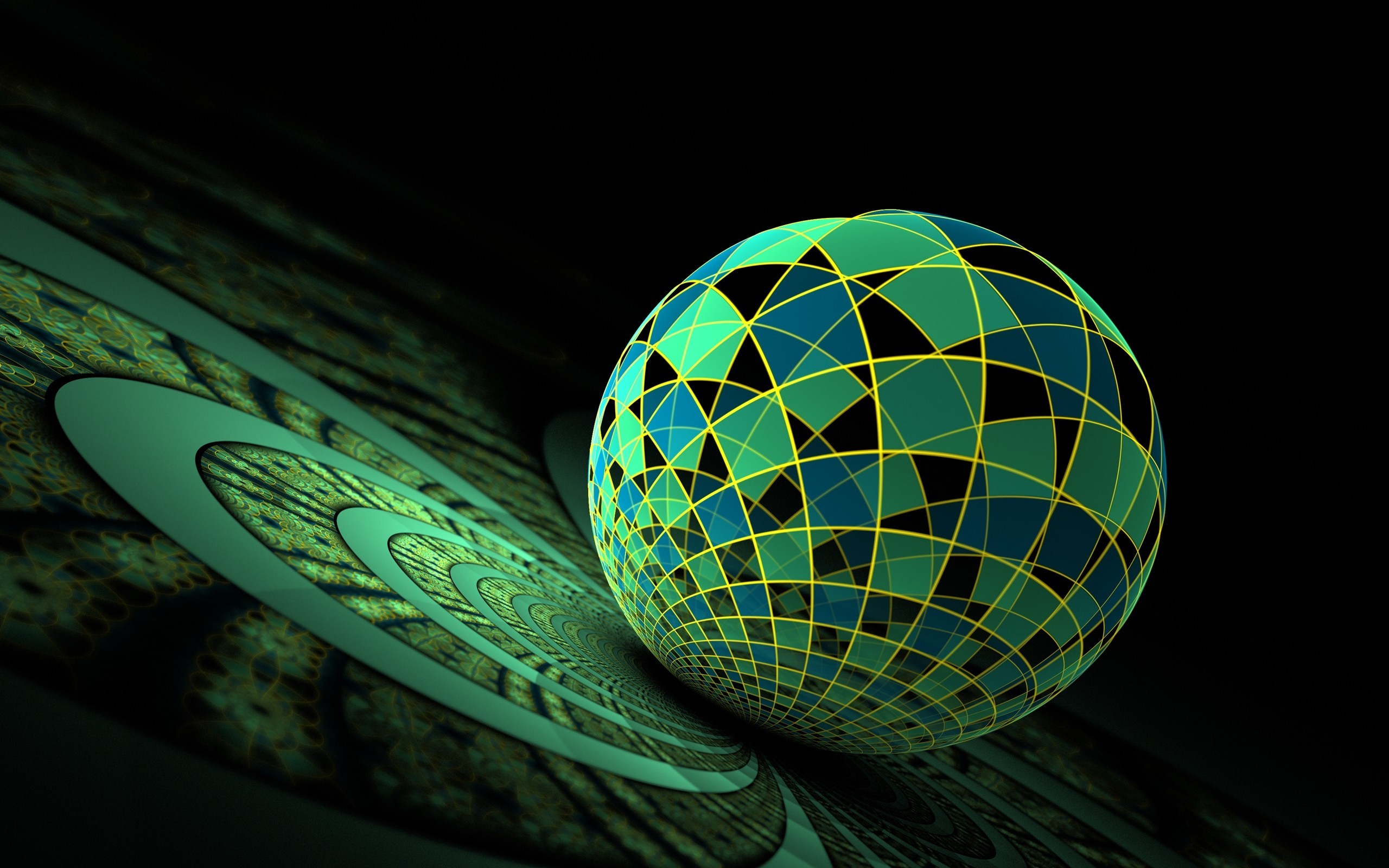 Sfera, Geometria, Verde, Rendering 3D, 2K 1600p, sfondo desktop