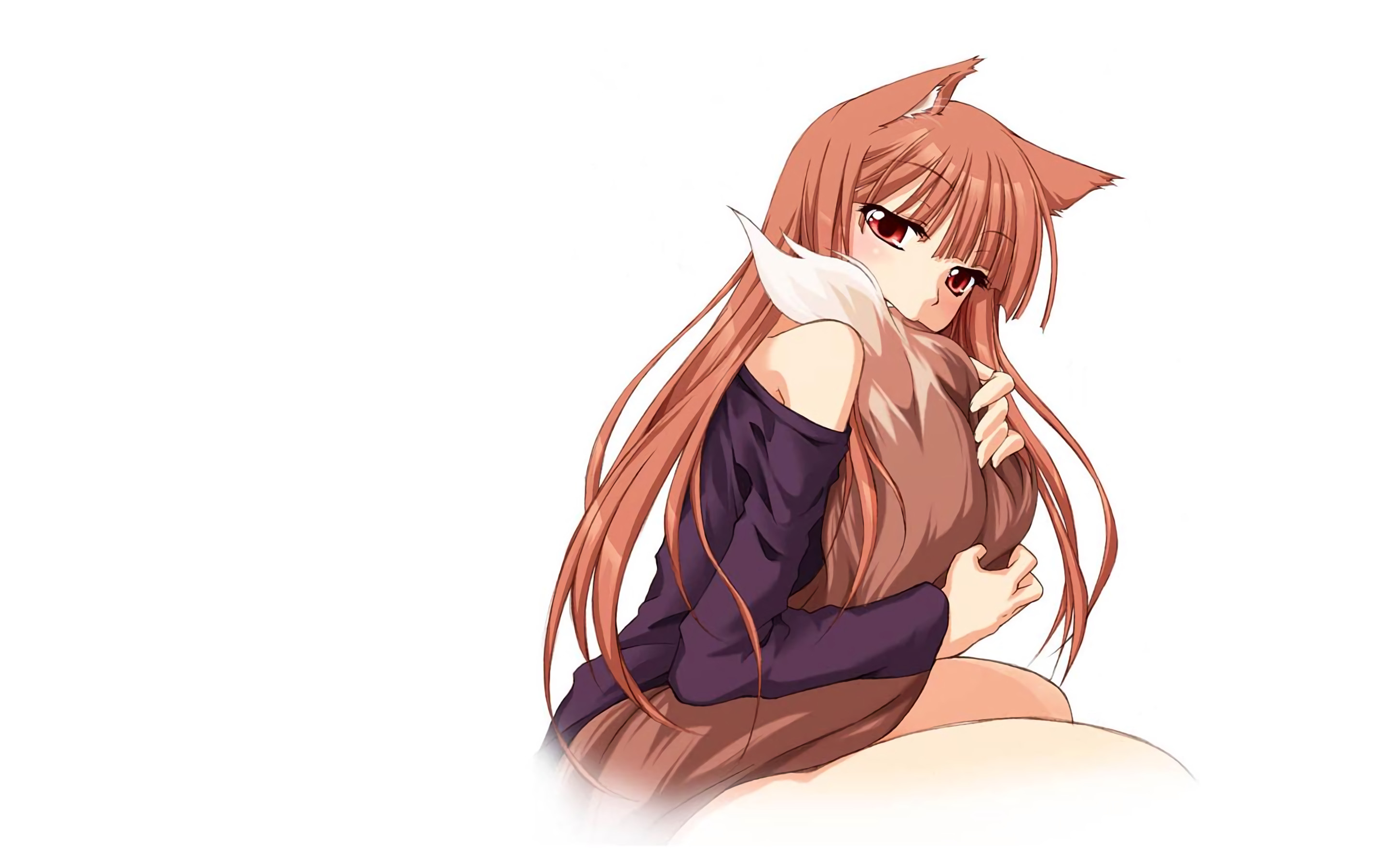 Holo, Spice and Wolf, Orecchie da lupo, Coda, Sfondo bianco, 2K, wallpaper per computer