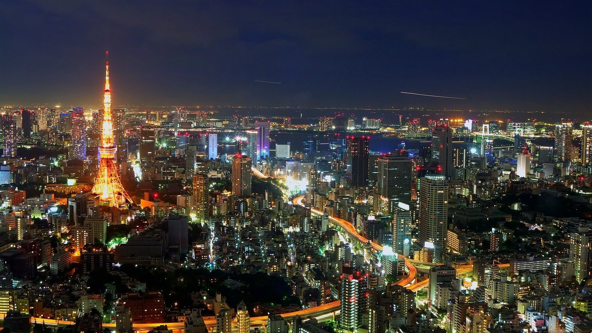 Tokyo Tower, Tokyo, Panorama notturno, Giappone, Full HD, sfondo Windows 11