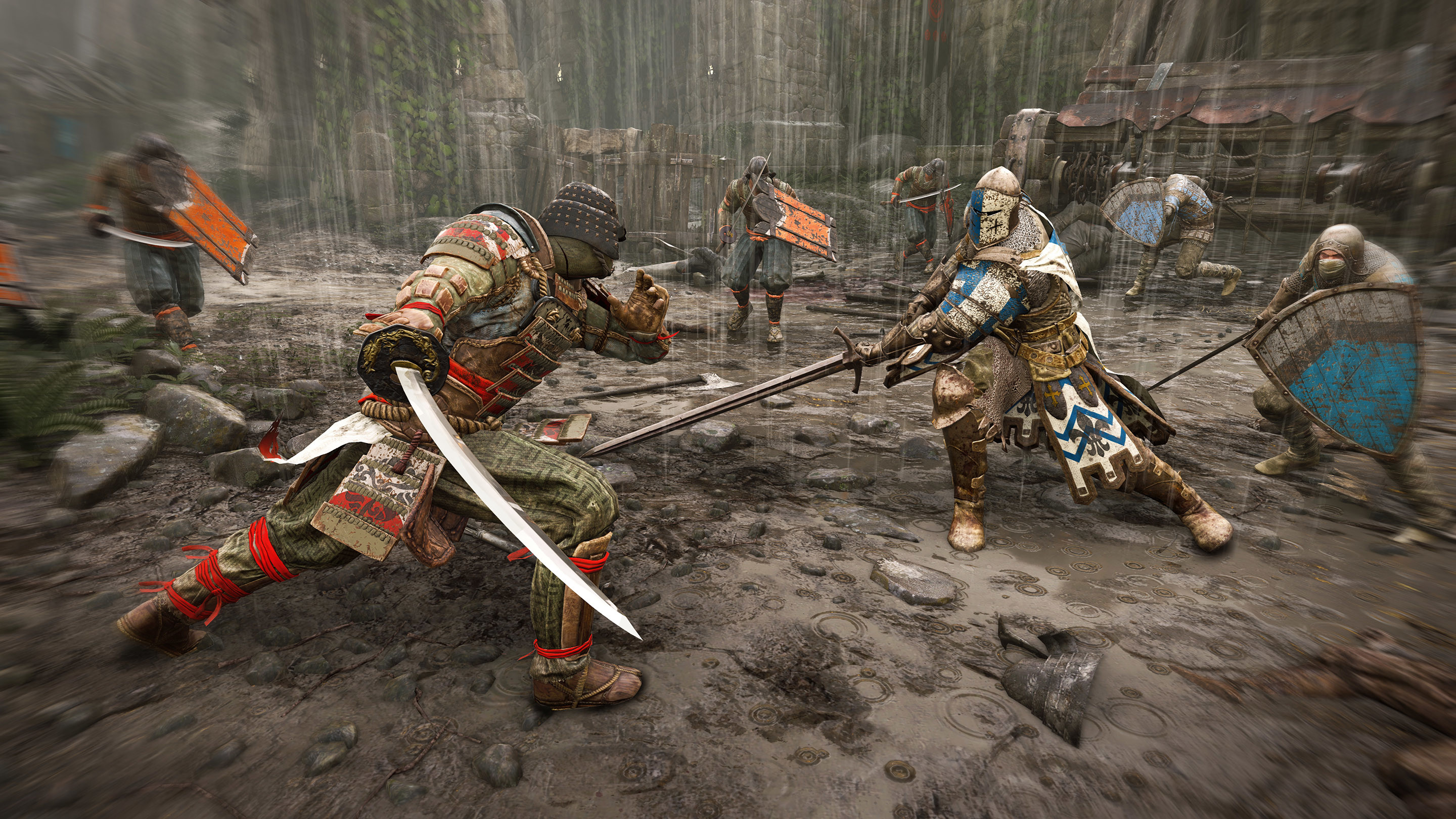 For Honor, Duello, Samurai, Cavaliere, Pioggia, 2K, sfondo per PC