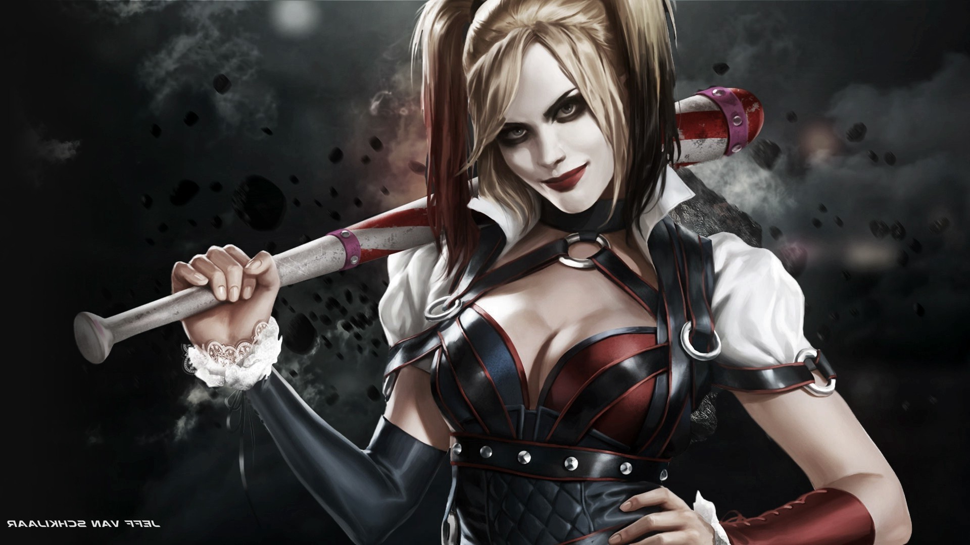 Harley Quinn, Batman: Arkham Knight, Mazza da baseball, Arte digitale, sfondo 1920x1080 per PC