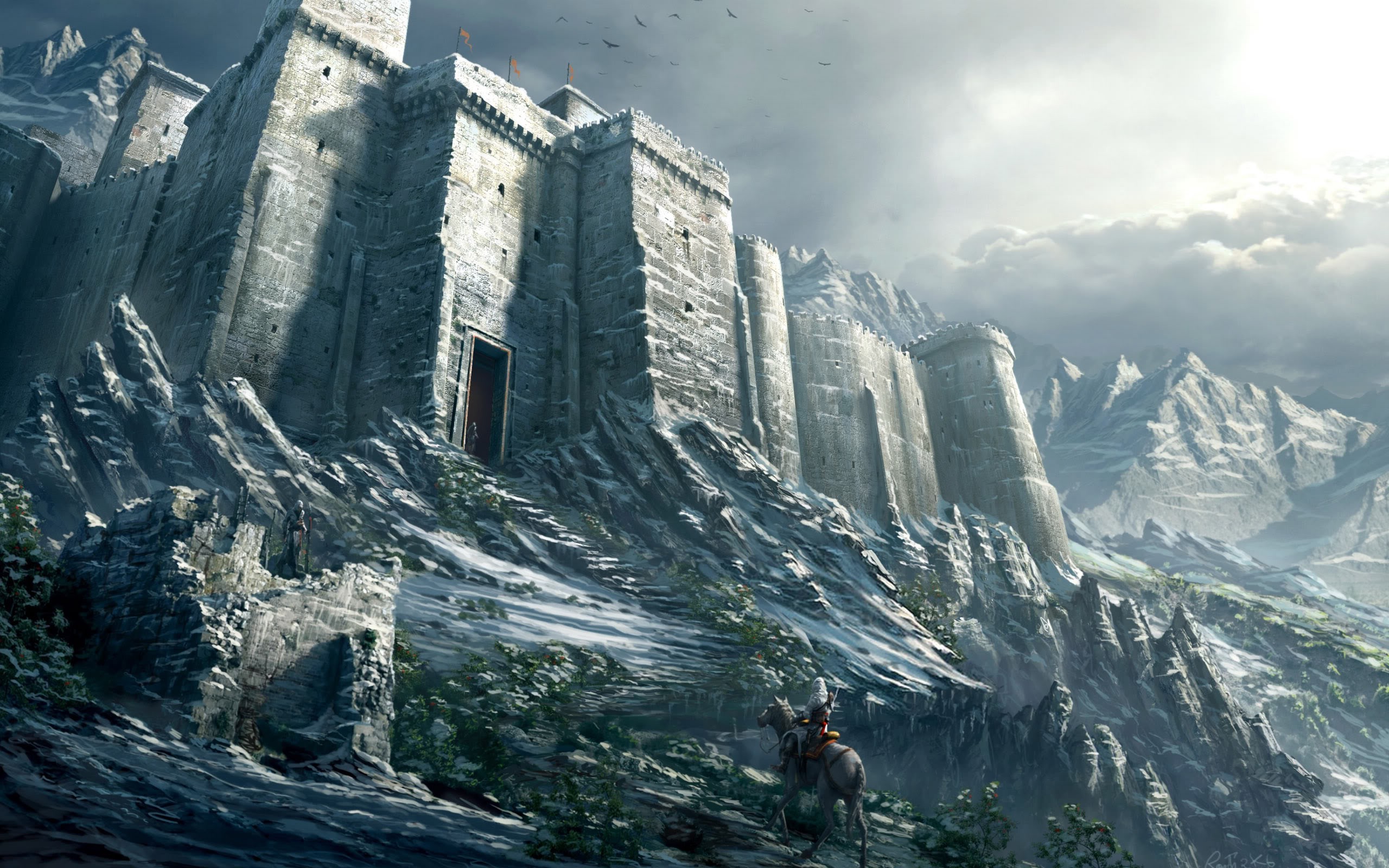 Assassin's Creed, Masyaf, Fortezza, Montagne, Cavaliere, 2K, sfondo per PC