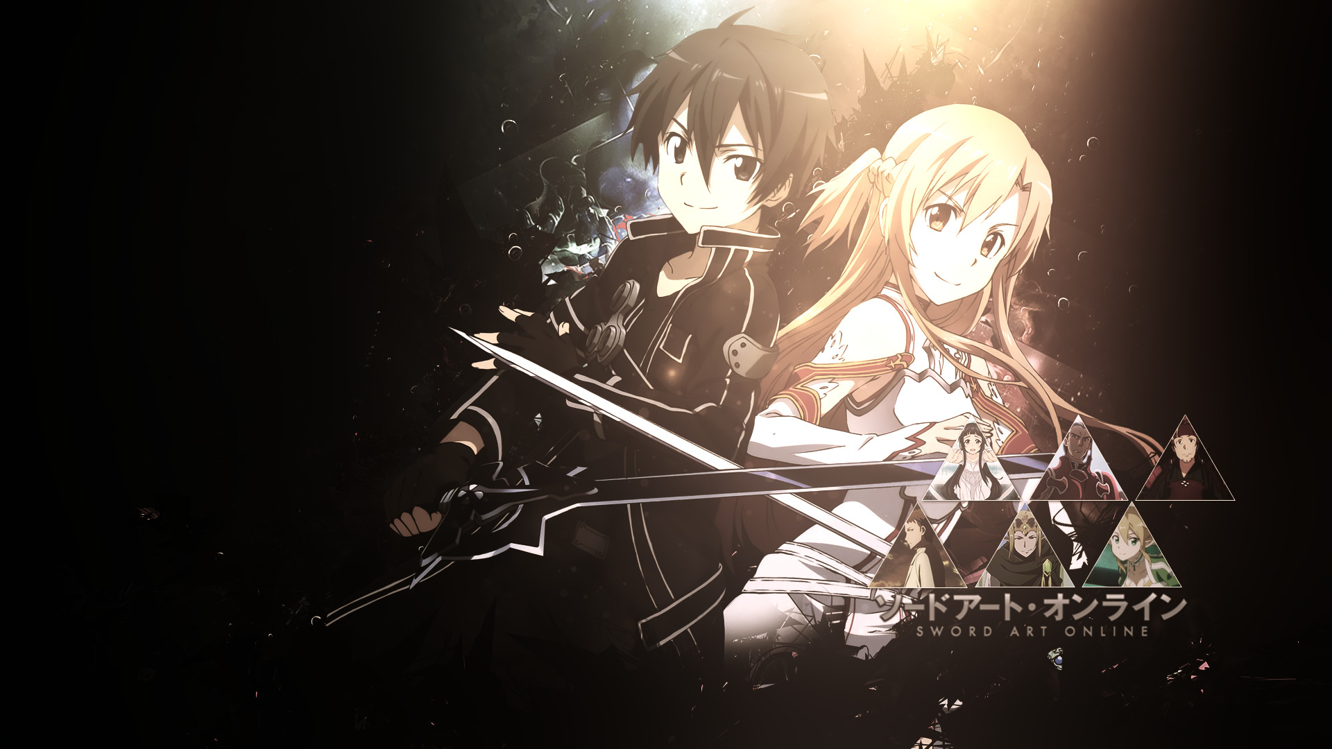 Kirito, Asuna, Sword Art Online, Sfondo nero, 1920x1080, wallpaper desktop