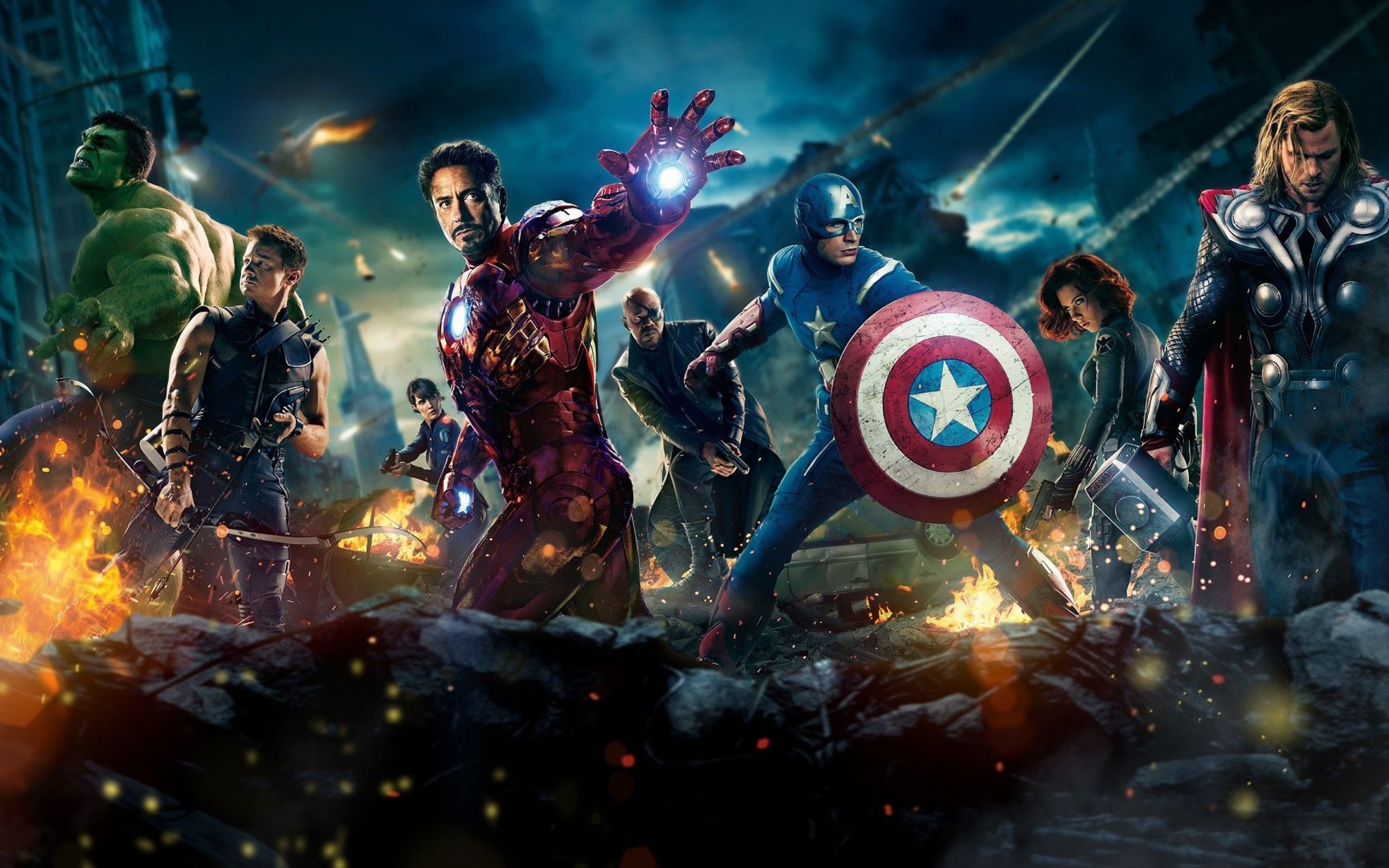 The Avengers, Iron Man, Capitan America, Thor, Hulk, Vedova Nera, sfondo 16:10 2K