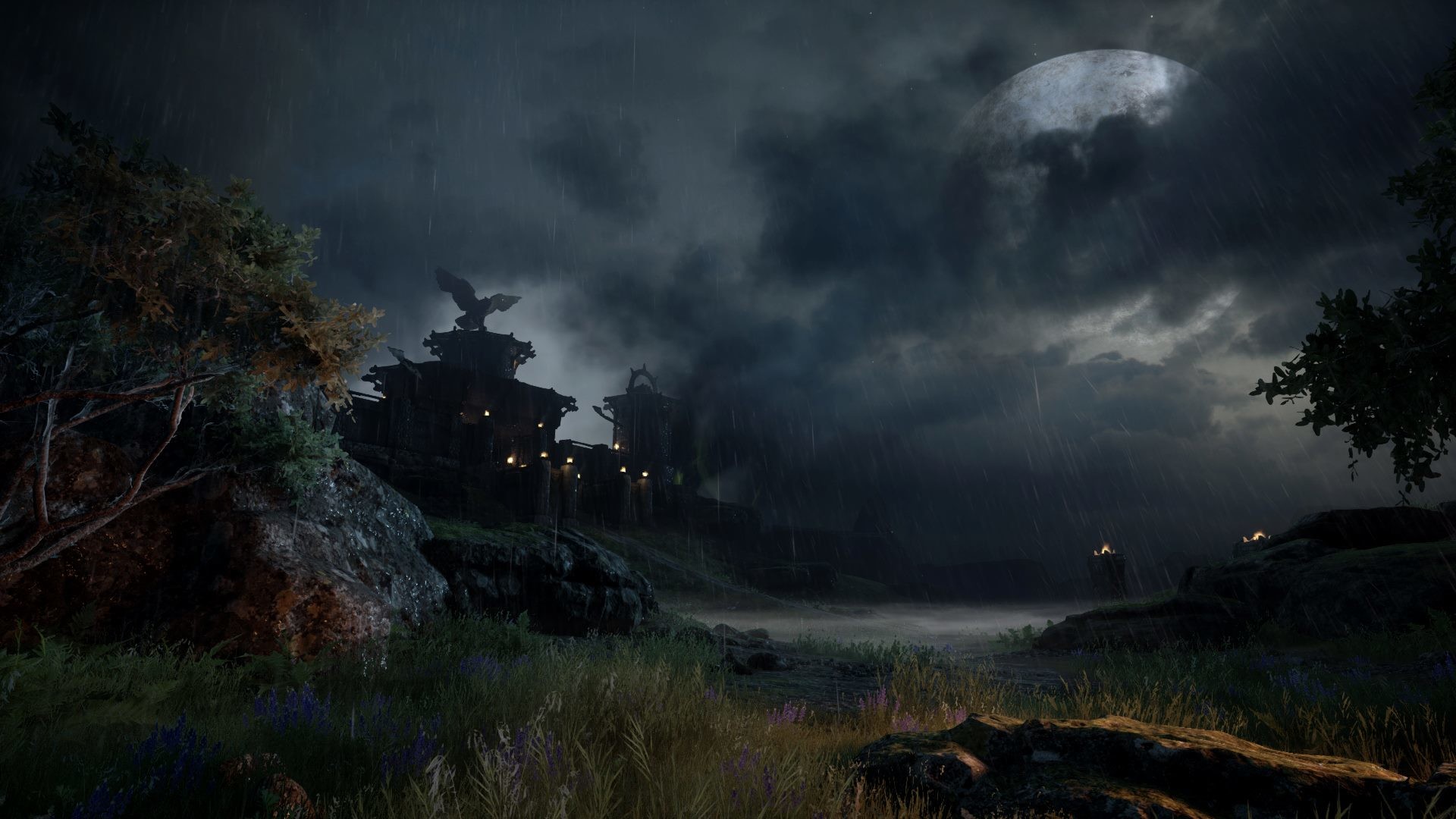 Paesaggio fantasy, Notte tempestosa, Luna, Cupo, 1920x1080, immagine di sfondo