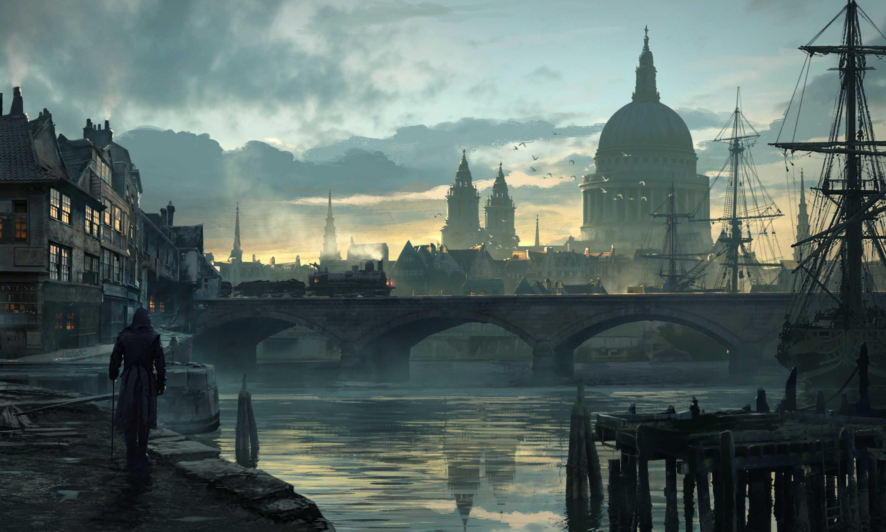 Assassin's Creed Syndicate, Cattedrale di San Paolo, Tamigi, Ponte, Crepuscolo, sfondo 2K