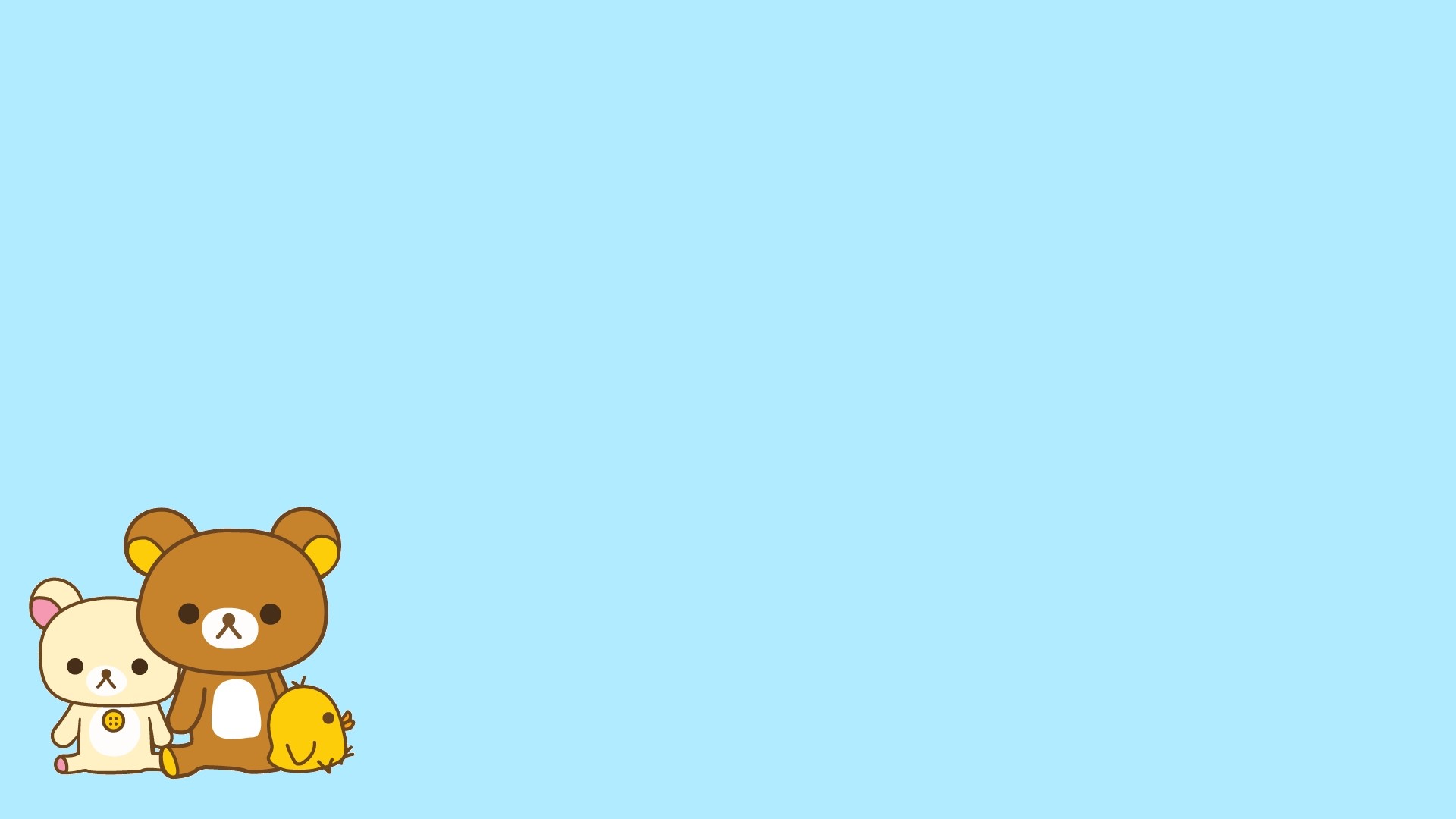 Rilakkuma, Korilakkuma, Kiiroitori, Sfondo azzurro, Full HD, wallpaper desktop