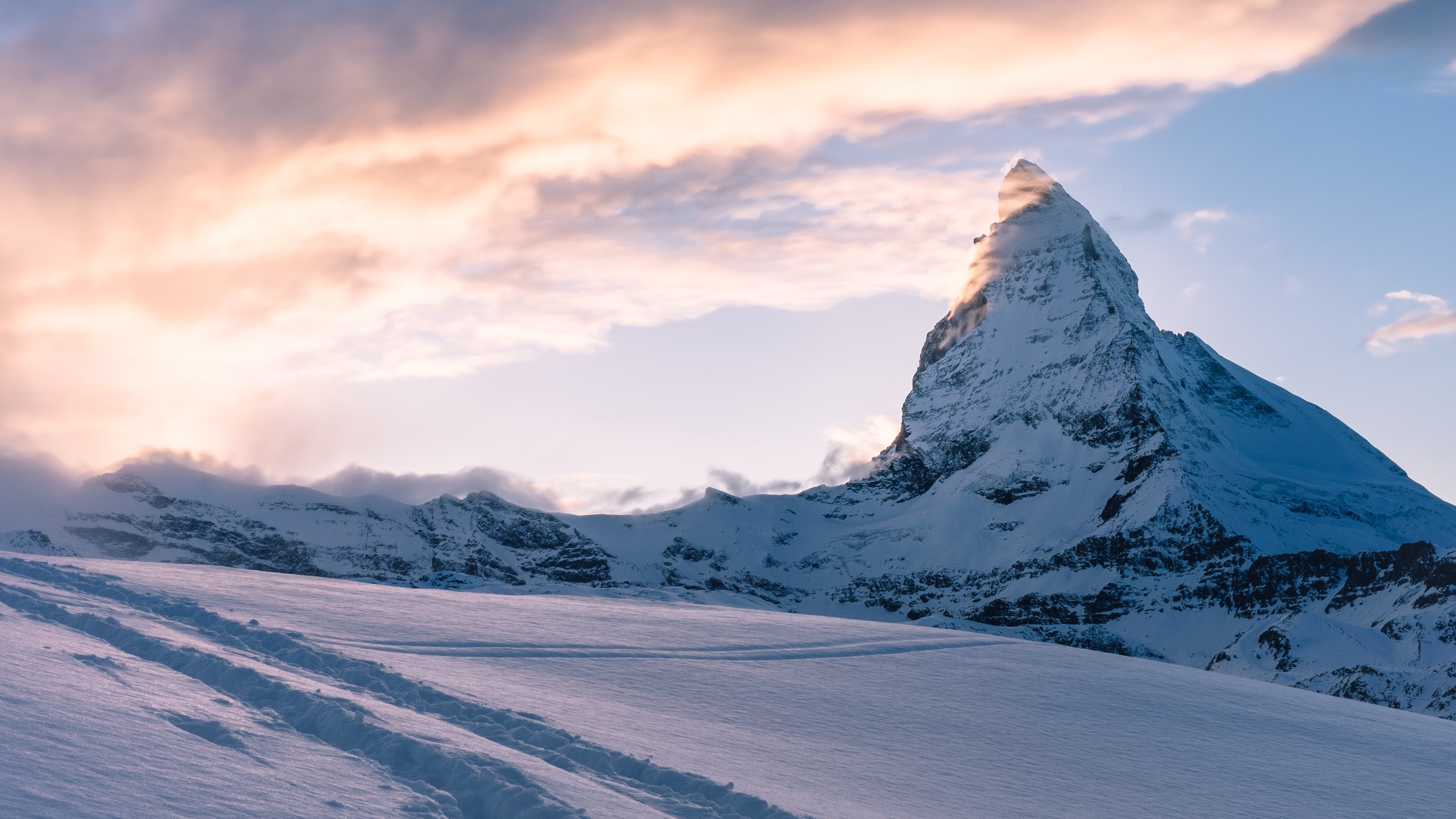 Cervino, Matterhorn, Alpi, Neve, Alba, 4K, sfondo per desktop