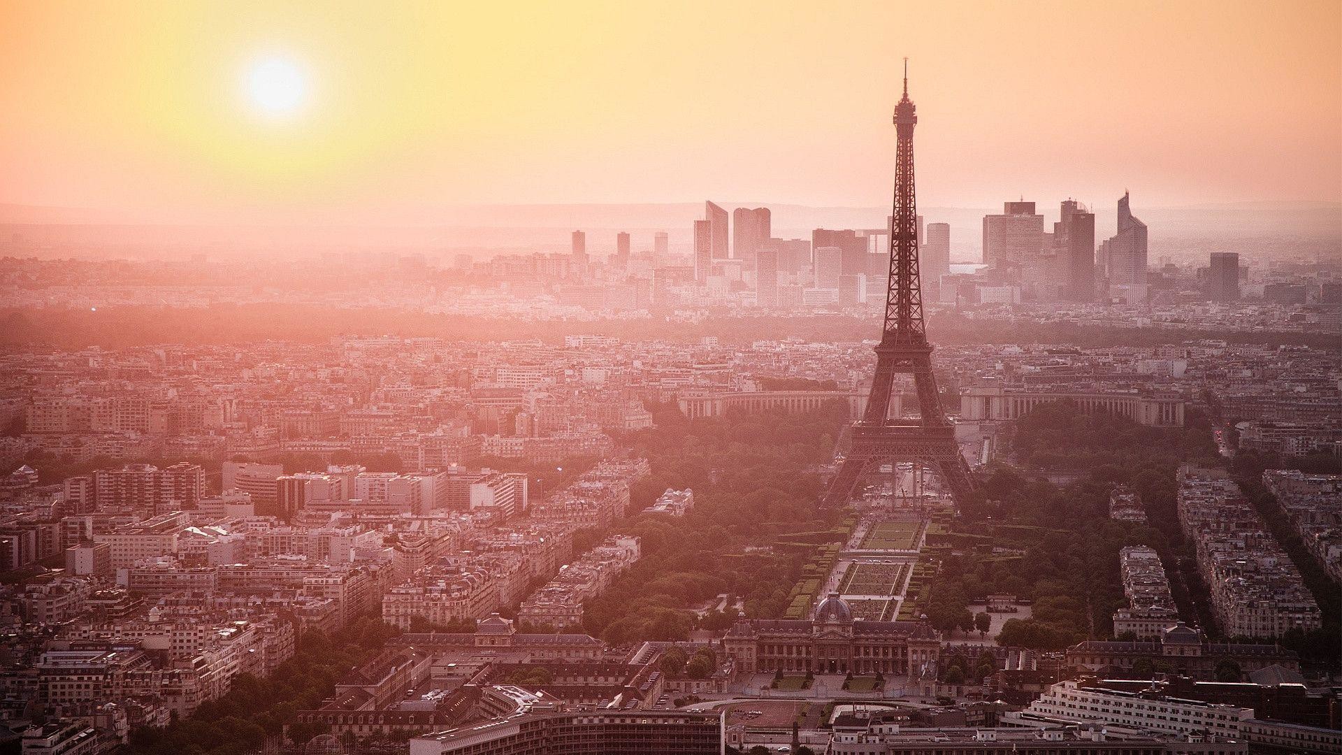 Torre Eiffel, La Défense, Parigi, Foschia, 16:9 Full HD, sfondo widescreen