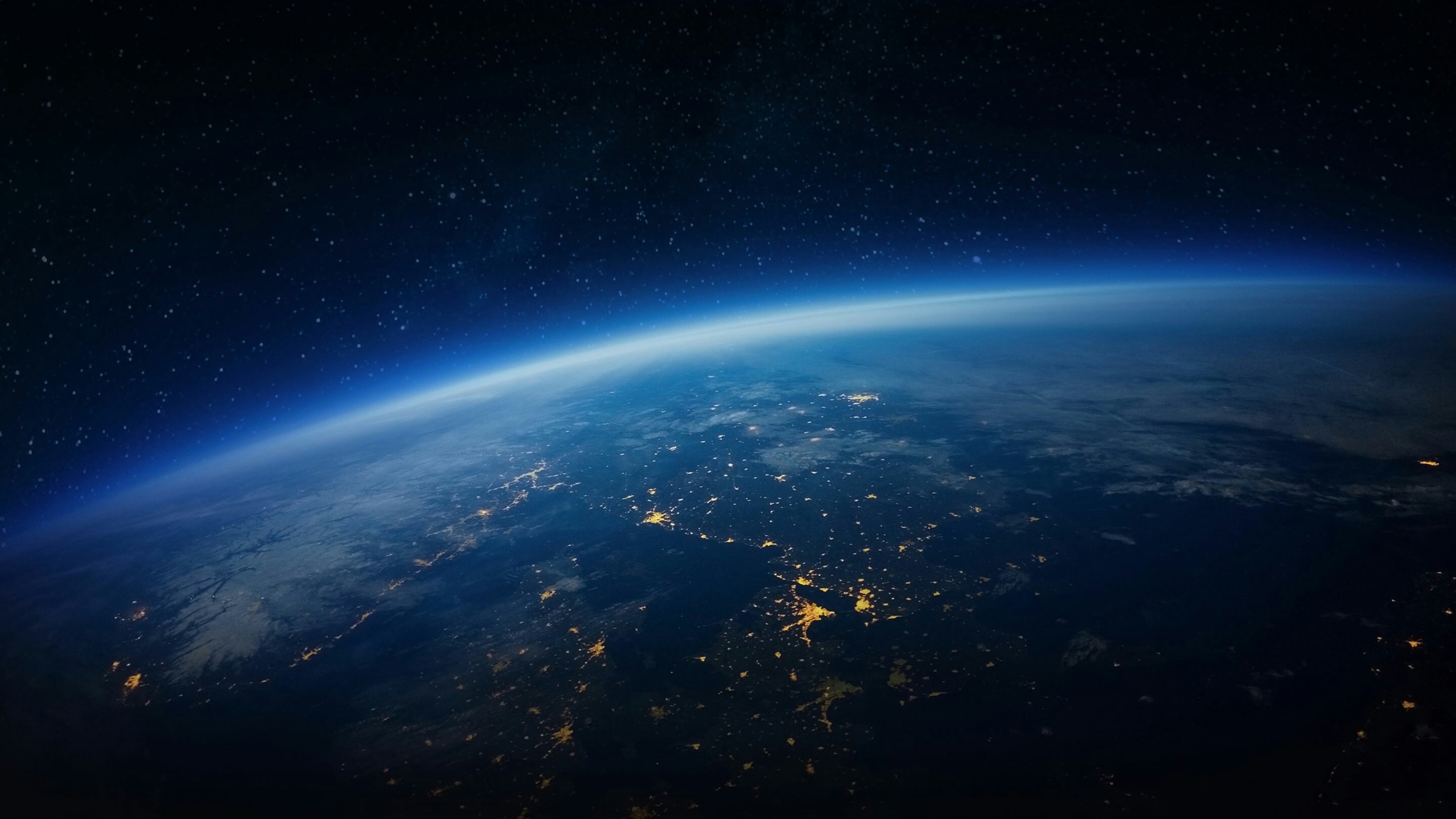 Terra, Luci delle città, Notte, Atmosfera, 4K, wallpaper per portatile