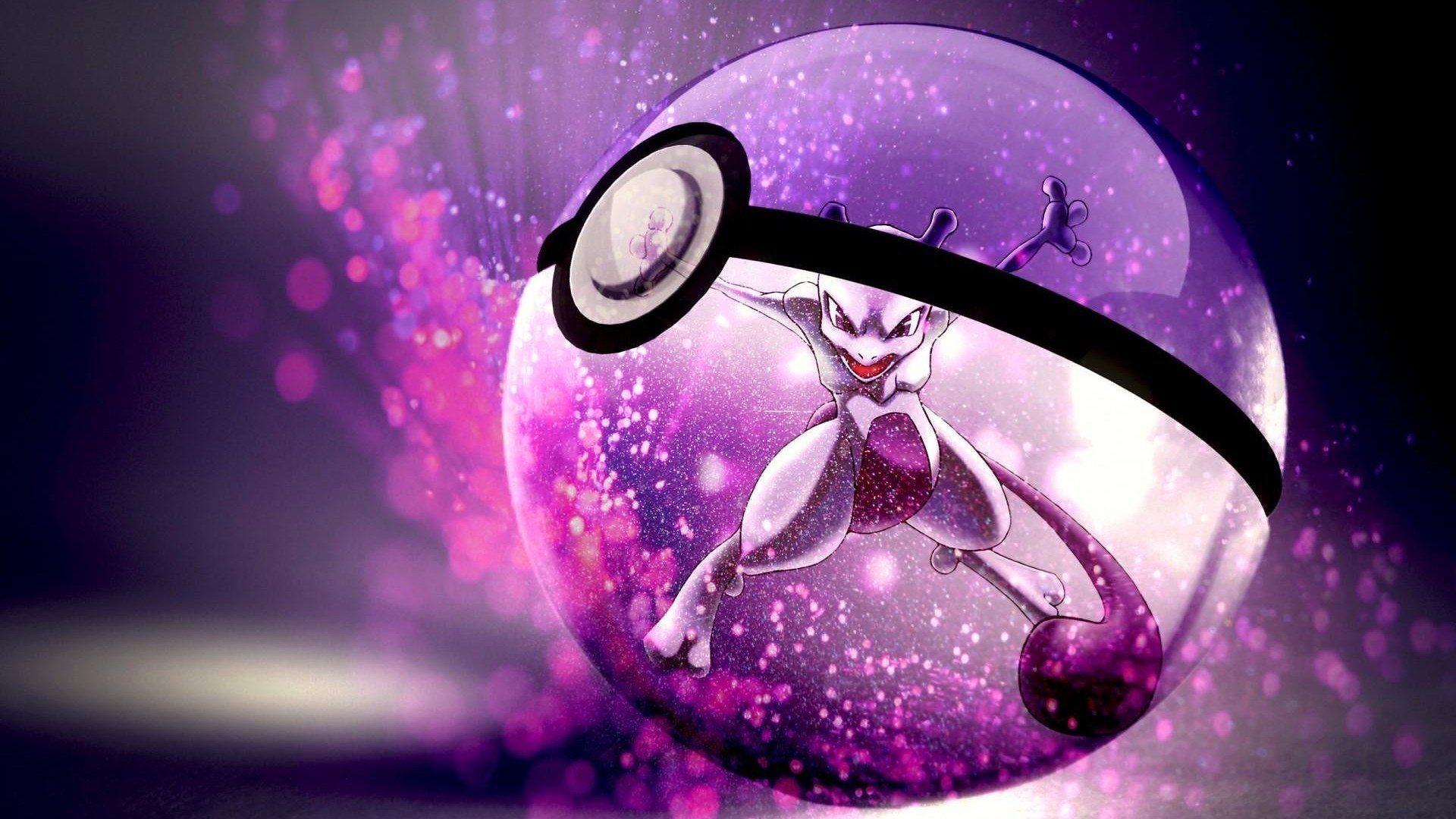 Poké Ball, Mewtwo, Pokémon, Sfera di vetro, Viola, Full HD, sfondo desktop